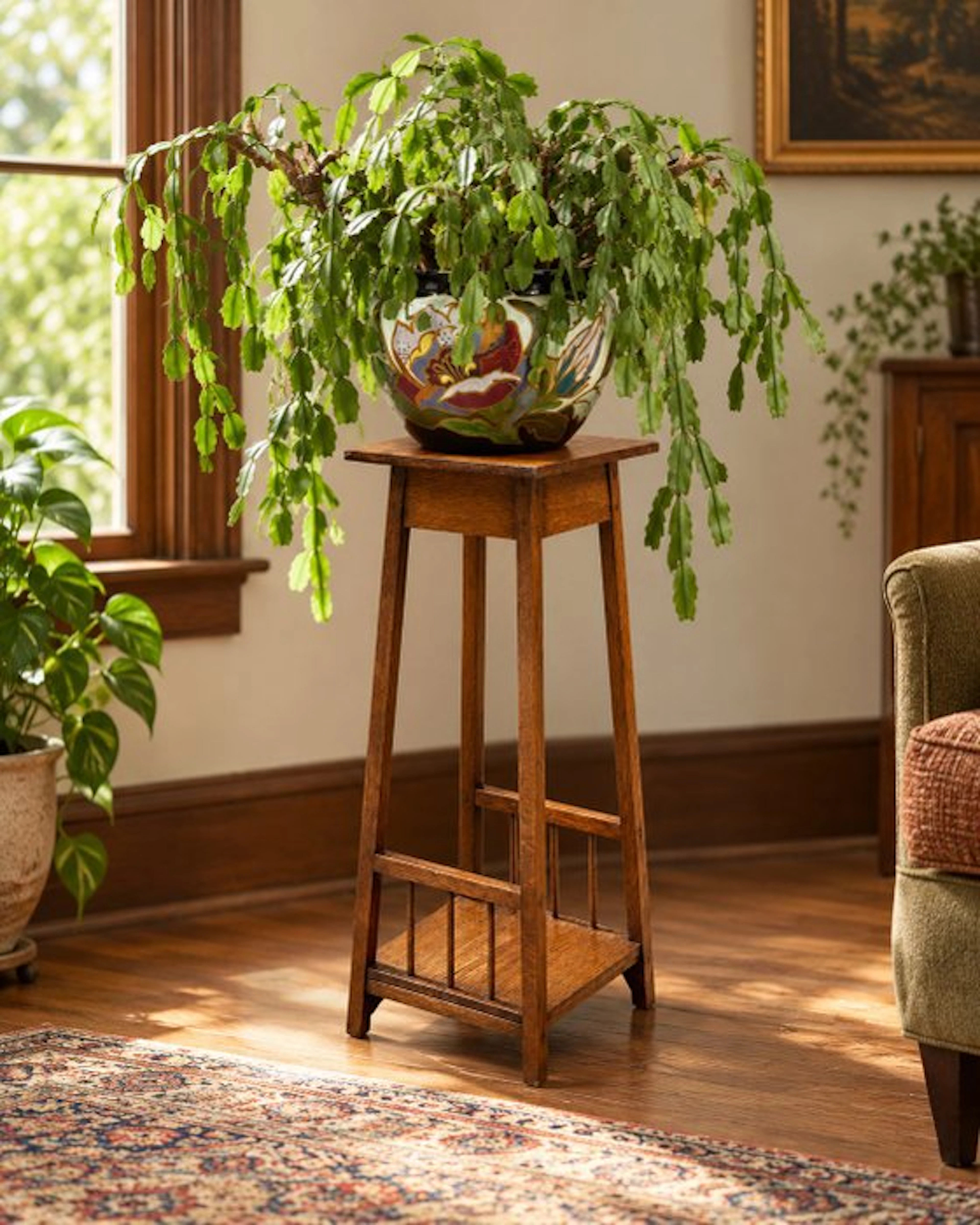 houten plantentafel hoge plantenstandaard met onderplateau – ca