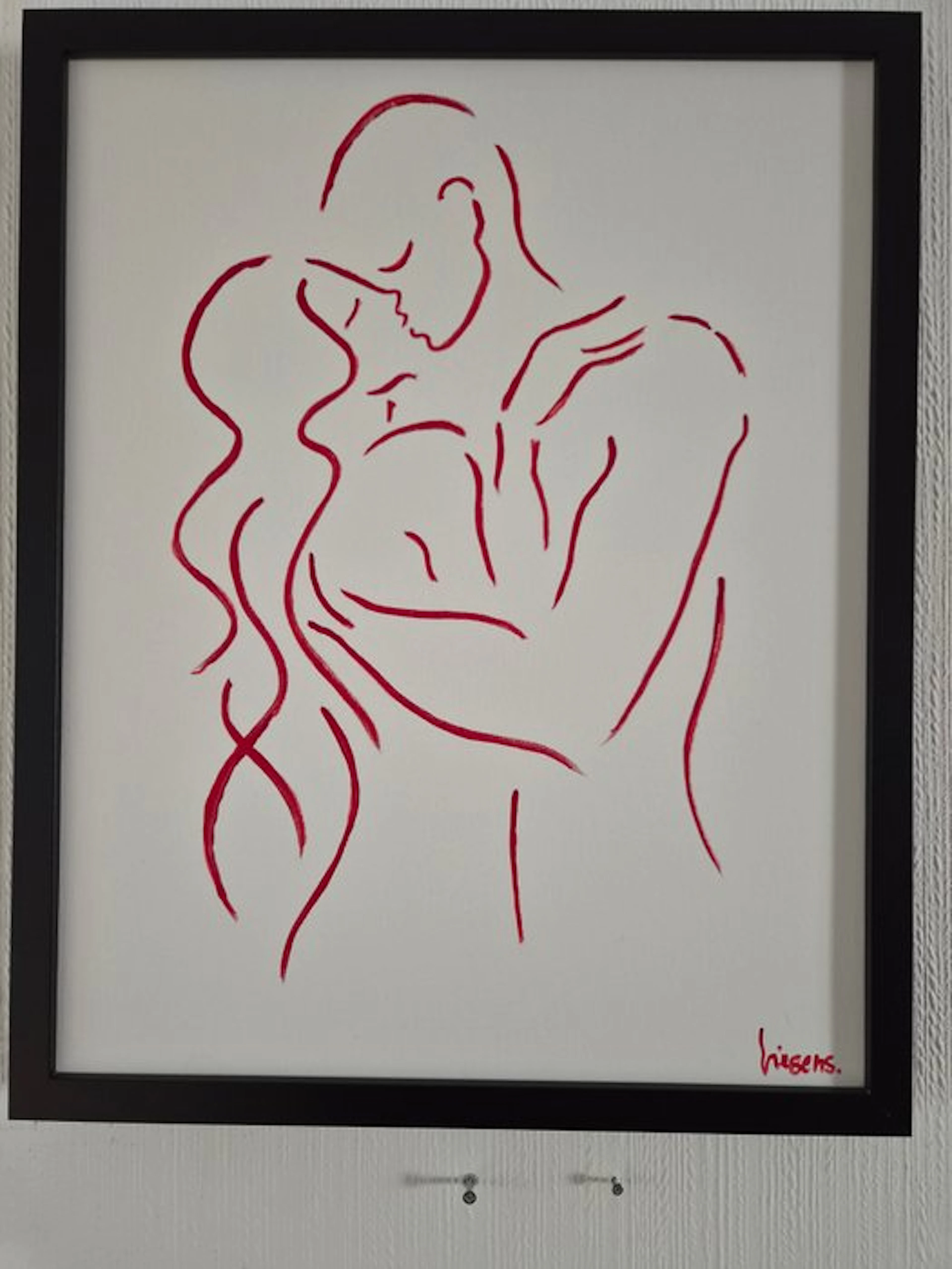 Liesens - Kiss and hold me close (Handpainted on white canvas met lijst)