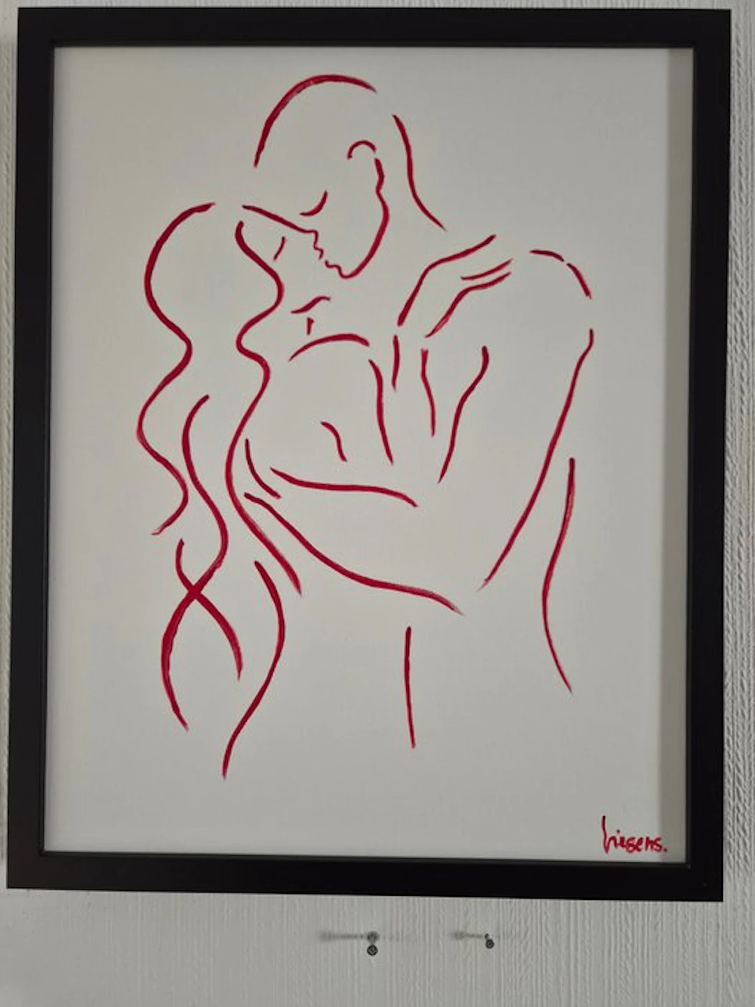 Liesens - Kiss and hold me close (Handpainted on white canvas met lijst)