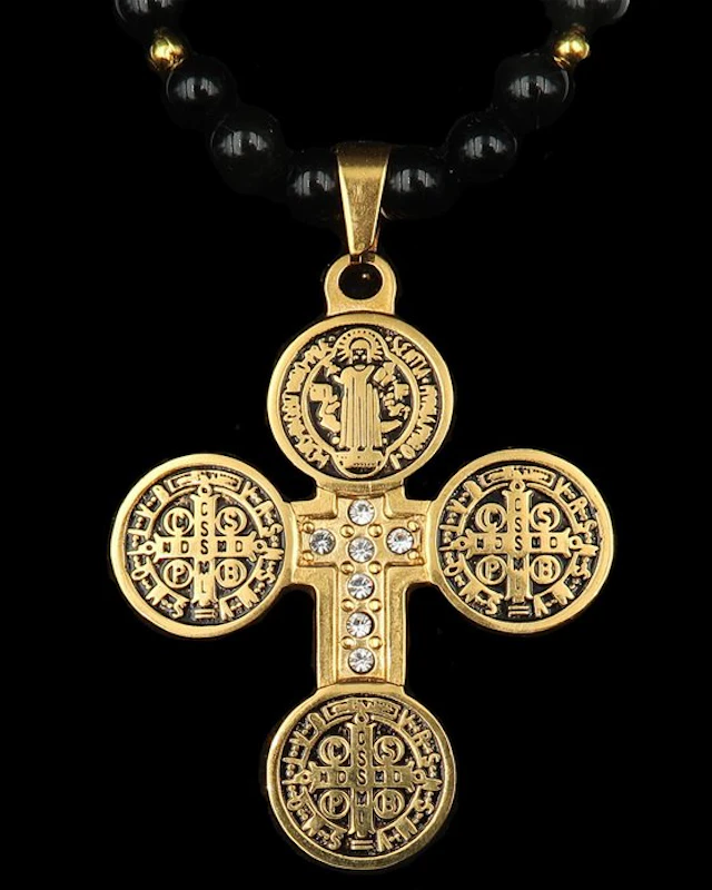 Exorcism Necklace – Saint Benedict Cross & Black Obsidian...