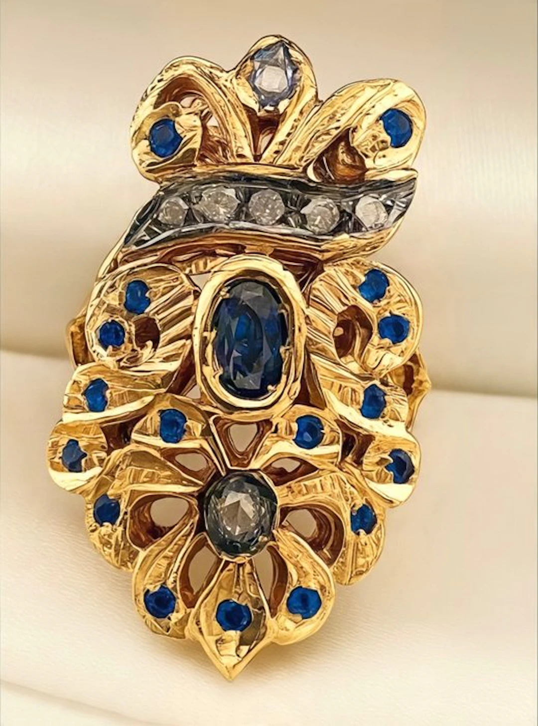 No reserve price - Ring - 9 kt. Yellow gold, Silver Sapphire - Diamond