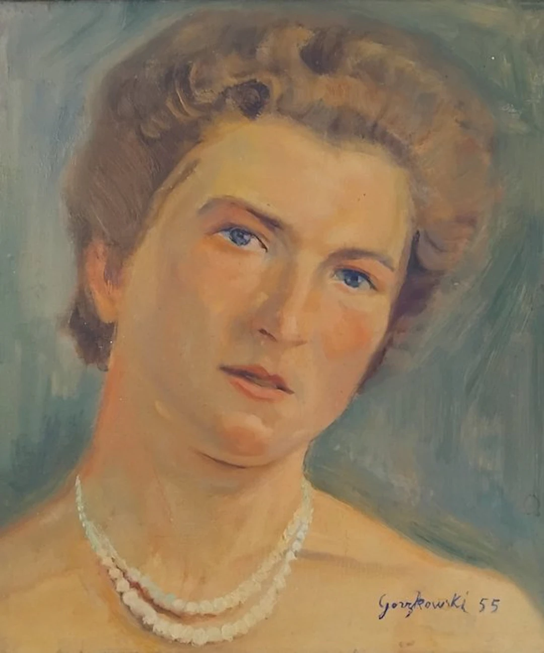 French school (XX) - Portrait de femme au double rang de perles