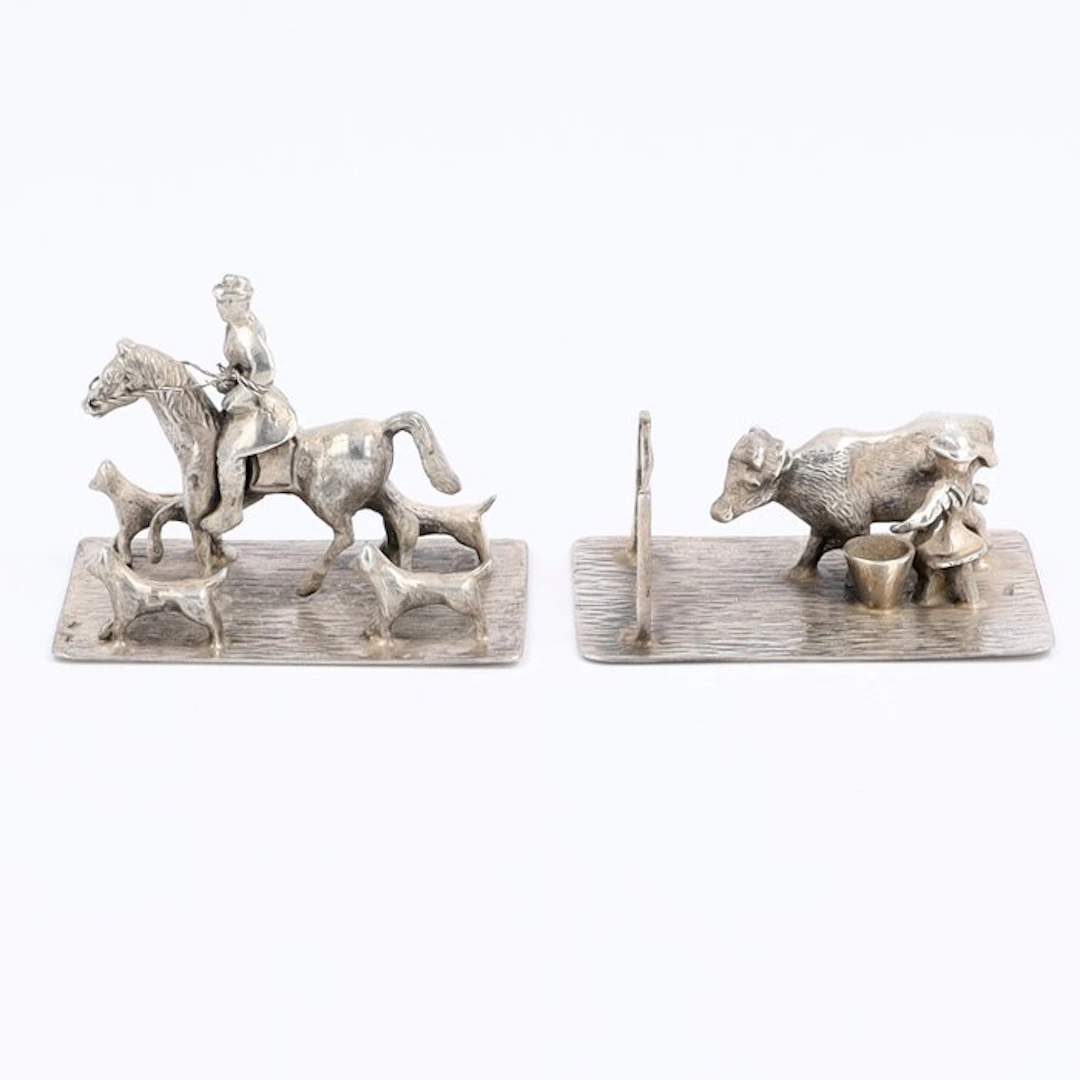 de Droog Jr. & Sr. - Jager met roedel & Koe melken - Figurine (2) - .835 silver