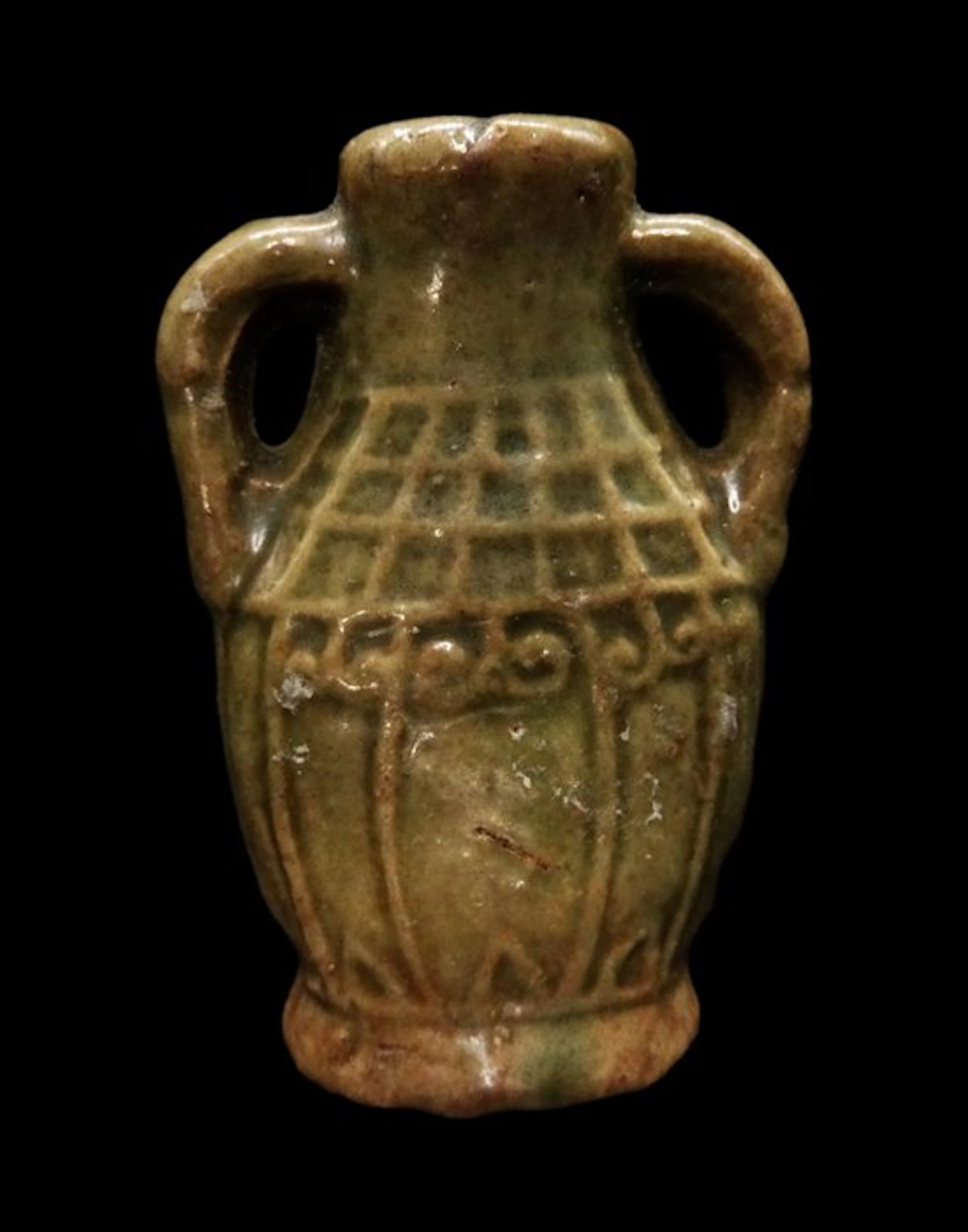 Ancient Chinese - Celadon ceramic bottle with relief...