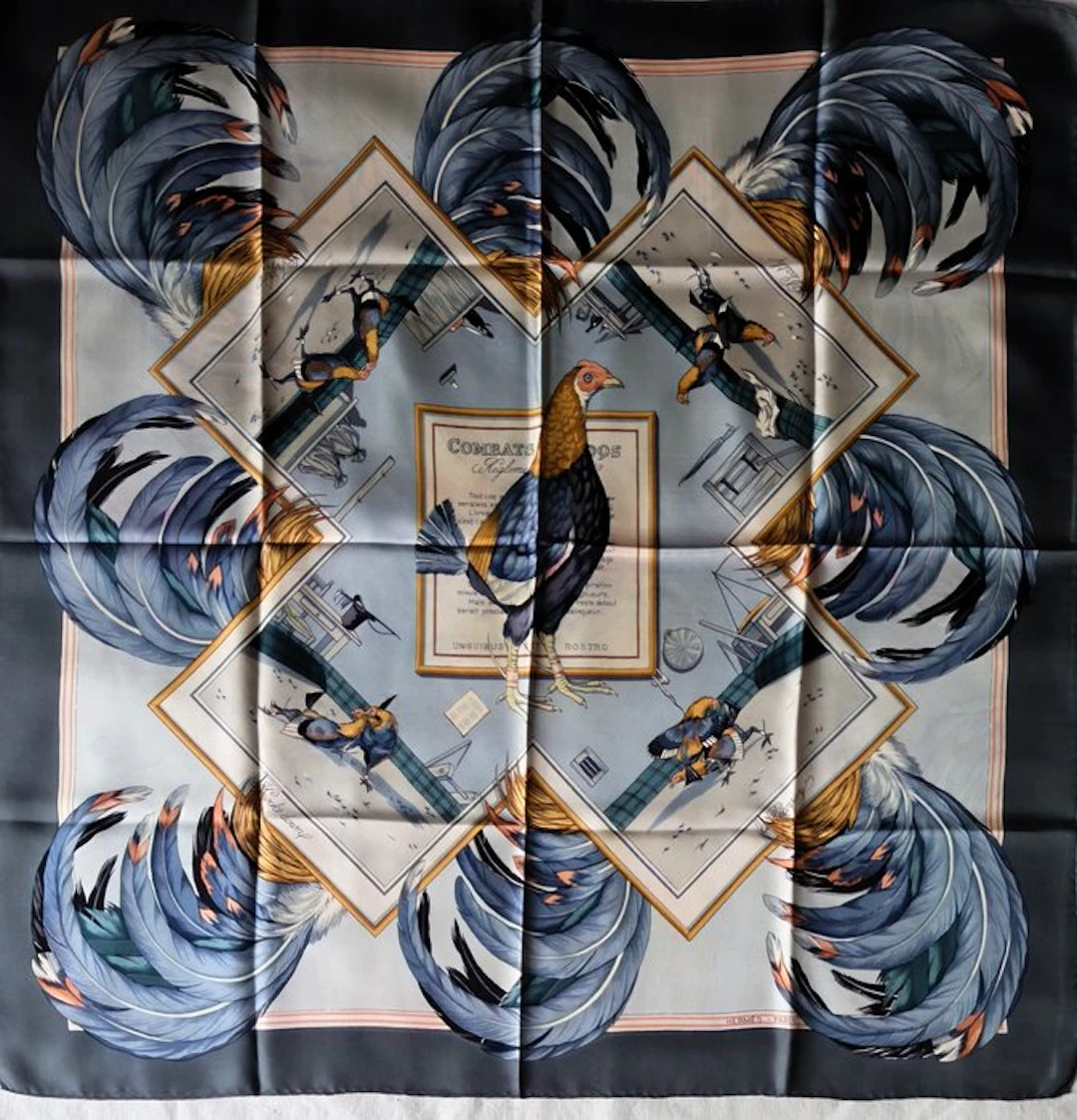 Hermès - COMBATS DE COQS by Hugo Grygkar. 1954 - Foulard