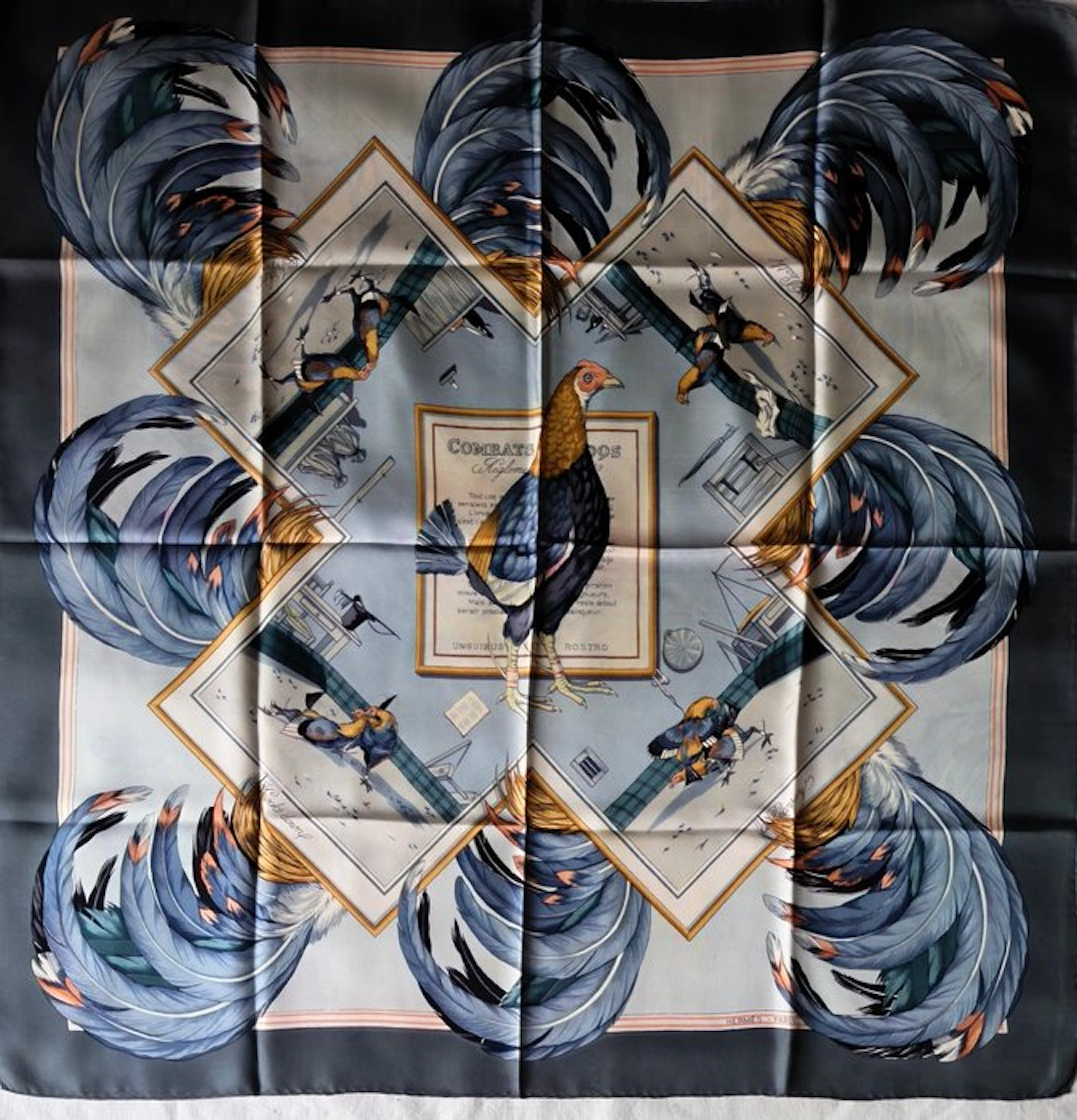 Hermès - COMBATS DE COQS by Hugo Grygkar. 1954 - Foulard