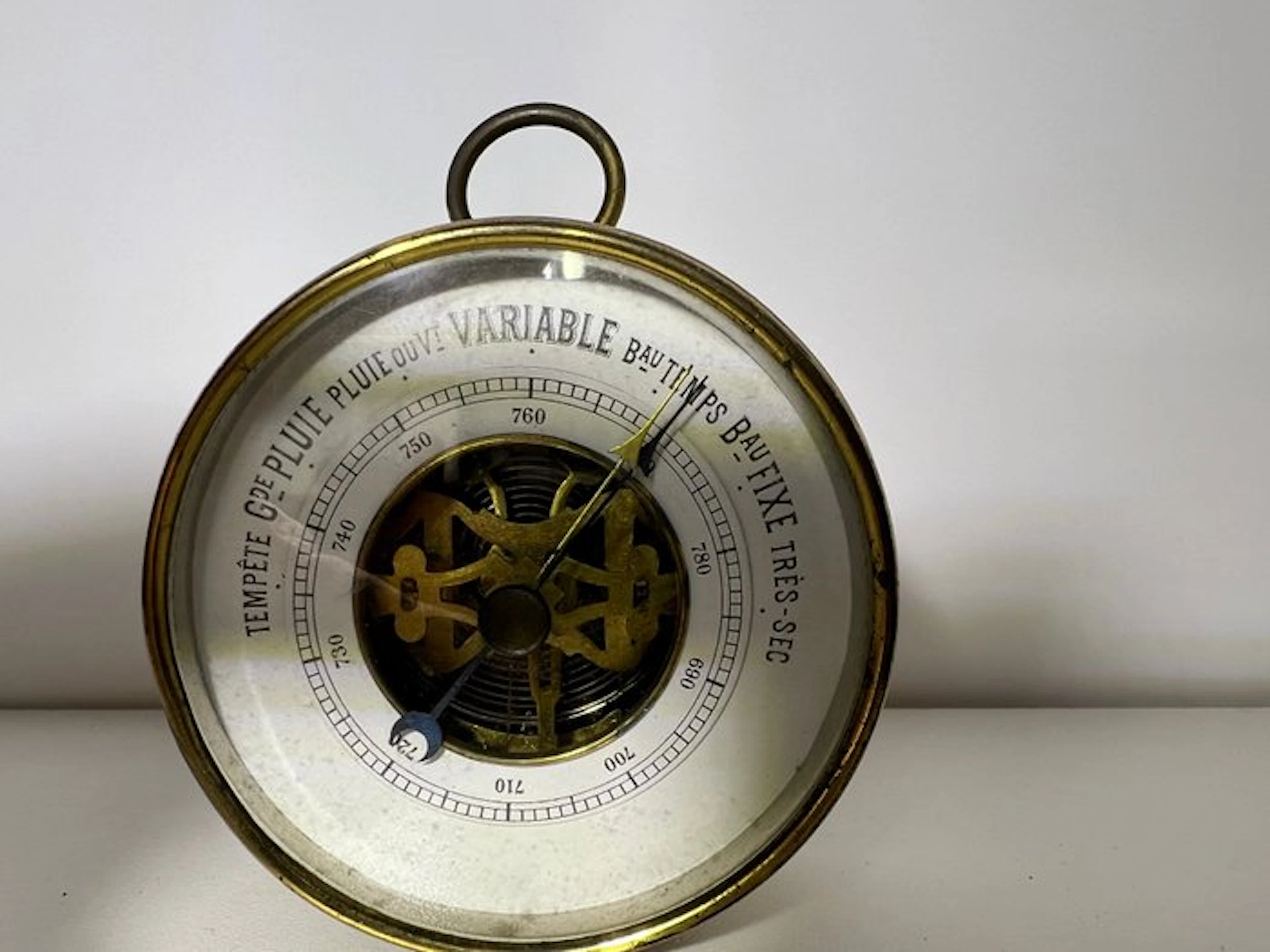 Aneroid barometer - Brass, Glass, Metal - Antique French c. 1900