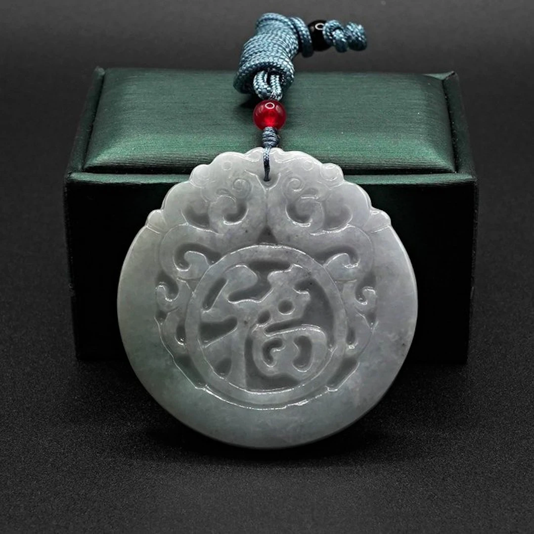 NGTC Certified Natural Jadeite Carving Pendant - Blessing Symbol