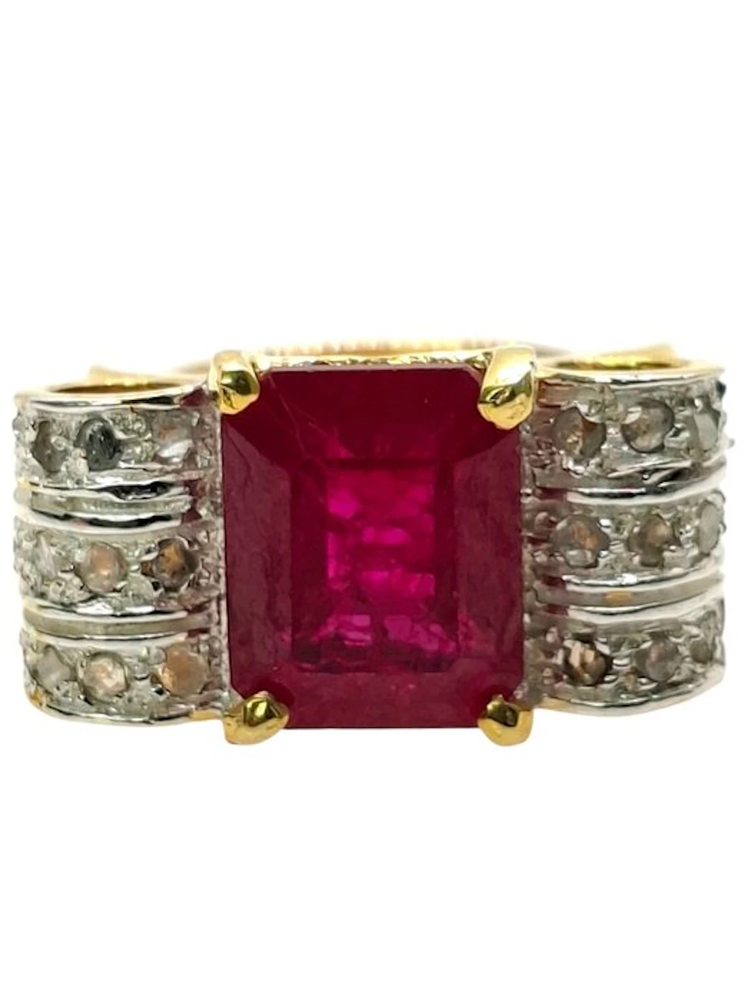 No reserve price - Ring - 9 kt. Silver, Yellow gold Ruby - Diamond