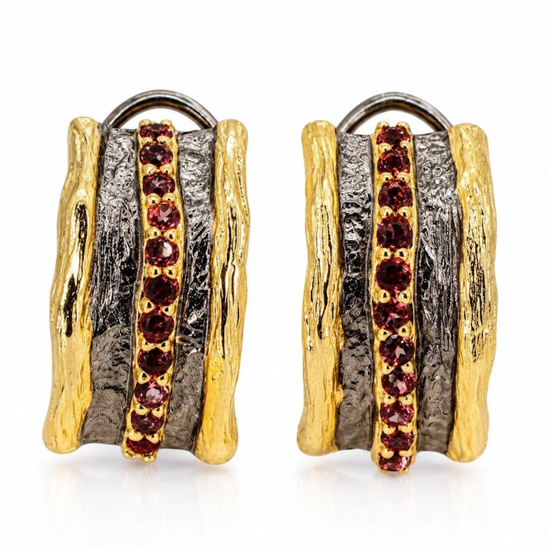 No reserve price - Earrings Gold-plated, Silver Garnet - Limited edition