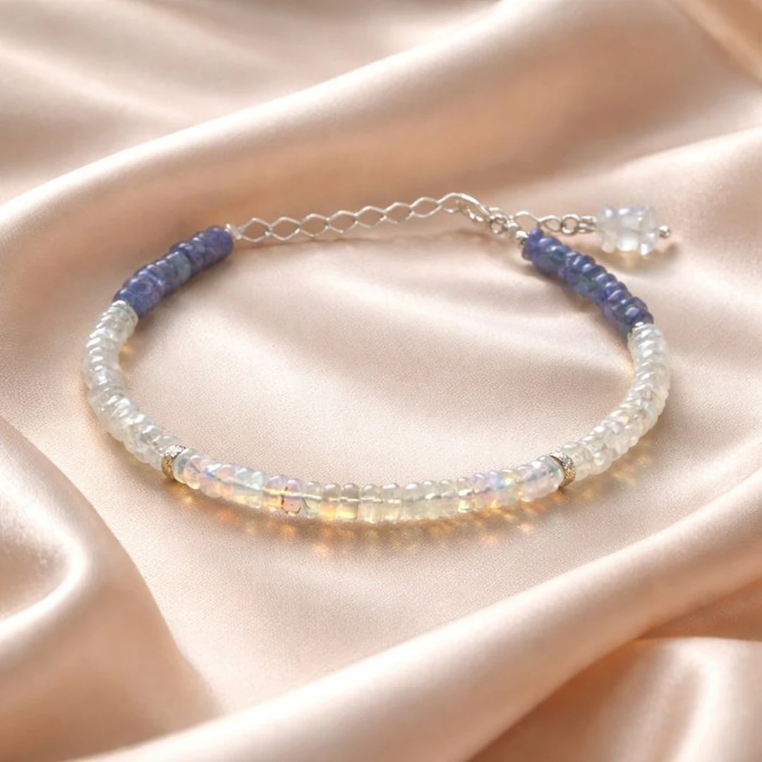 Silver - Bracelet - Opal, moonstone, tanzanite