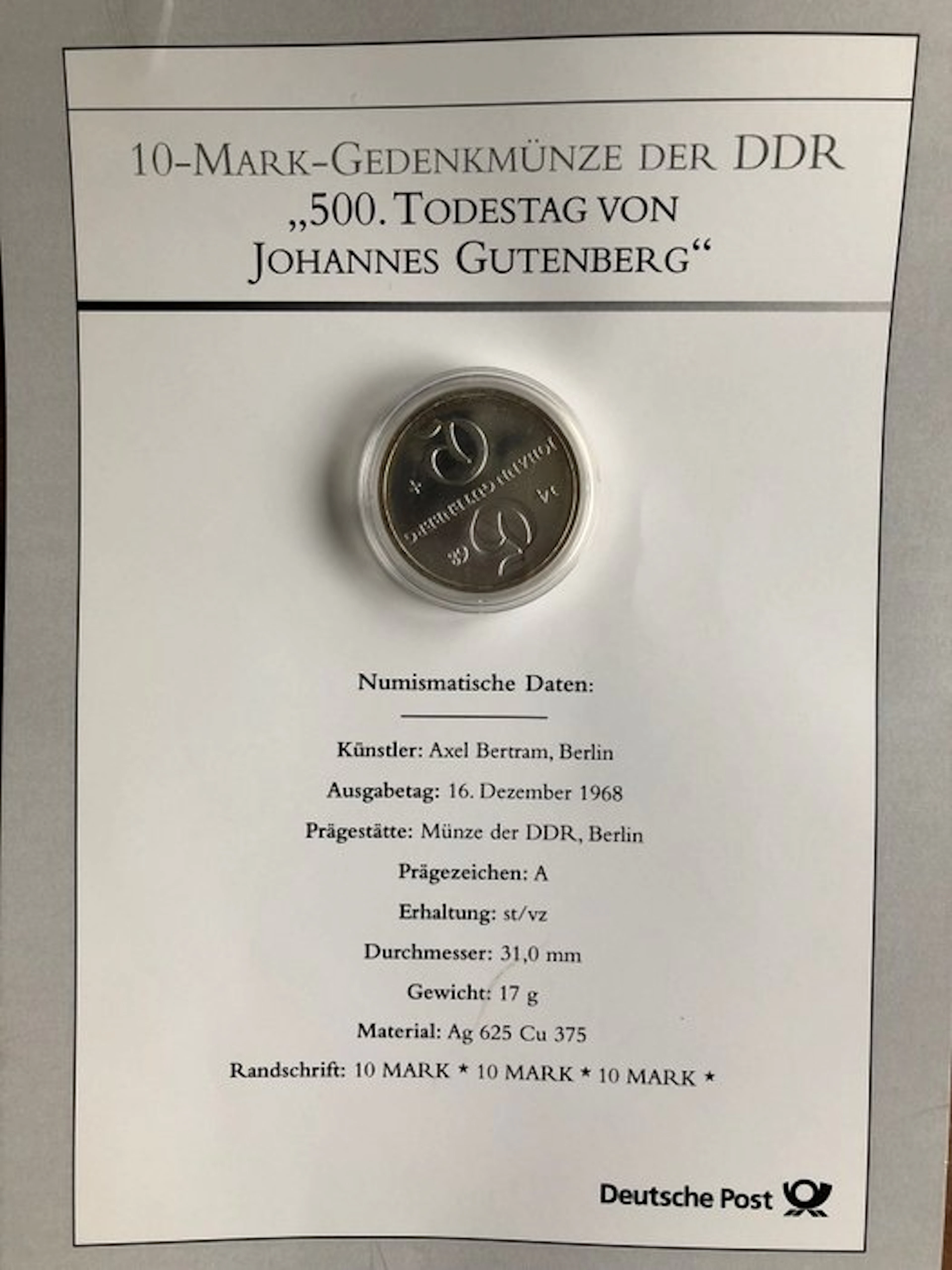 Germany, Democratic Republic 10 Mark 1968 A – 500