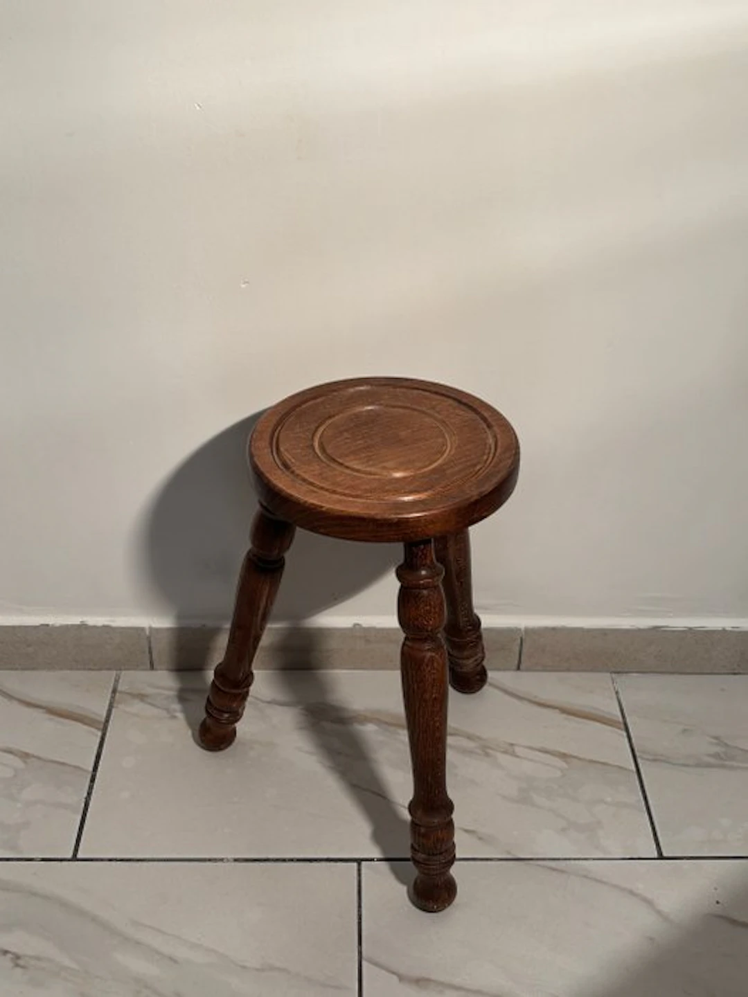 Stool - Brutalist tripod stool in solid turned wood —...