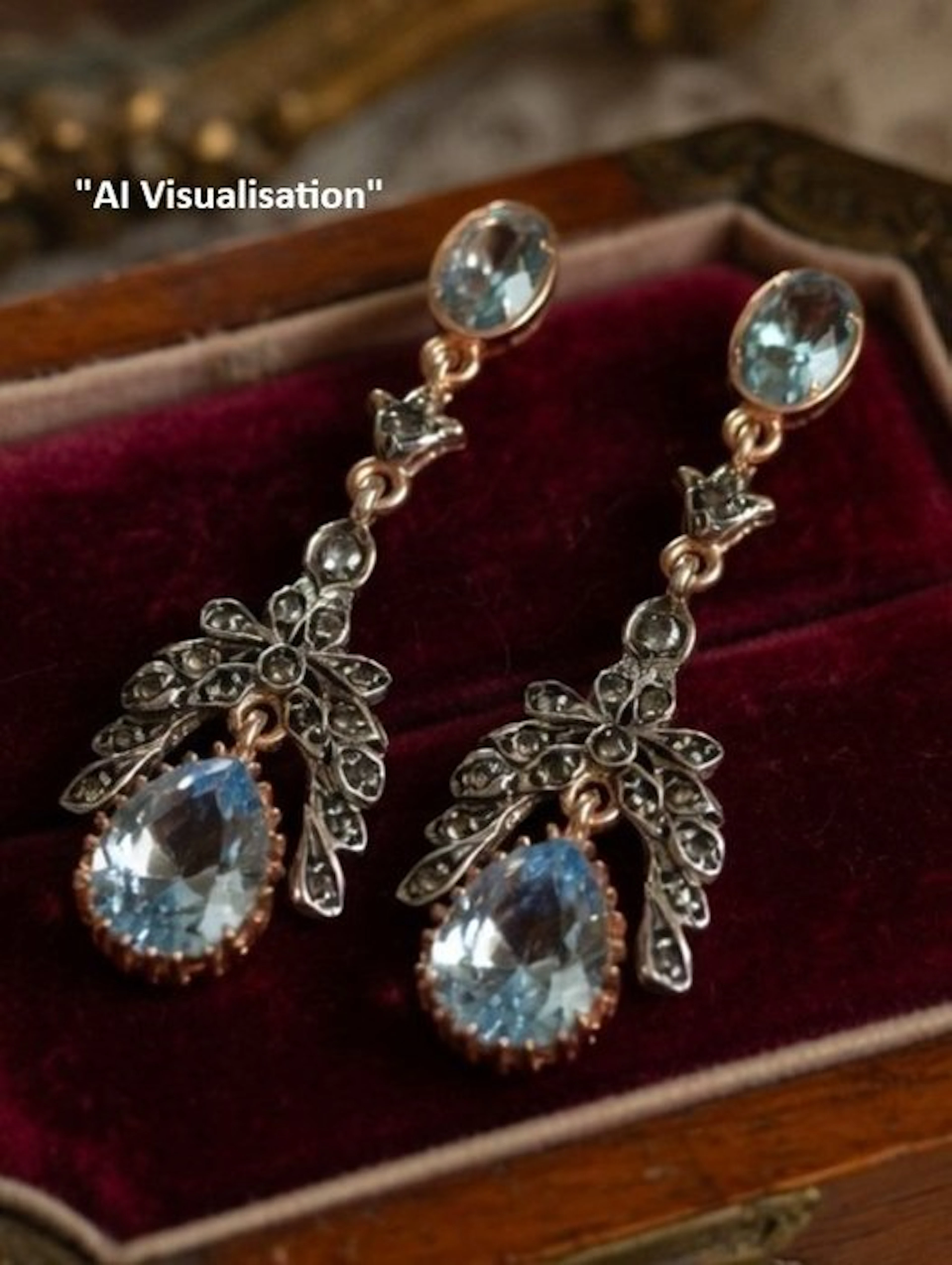 No reserve price - Earrings - 9 kt. Silver, Rose gold Aquamarine - Diamond