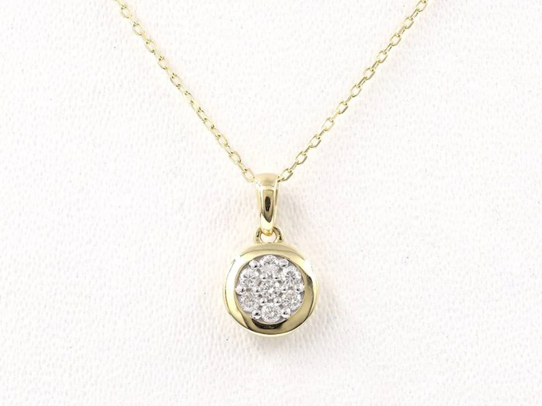 Necklace with pendant - 14 kt. Yellow gold - 0.16ct. tw. Diamond (Natural)