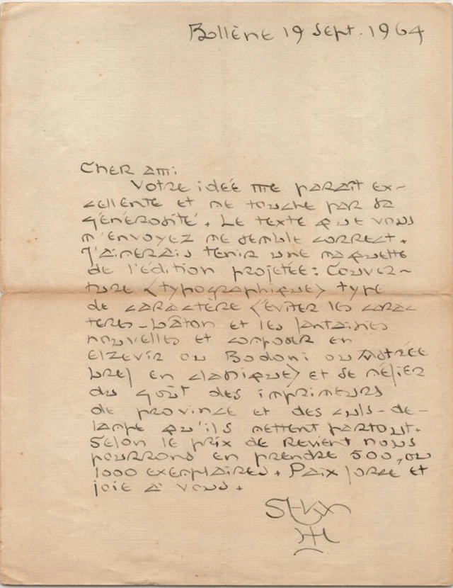 Lanza del Vasto - Lettre autographe signée adressée Mr...