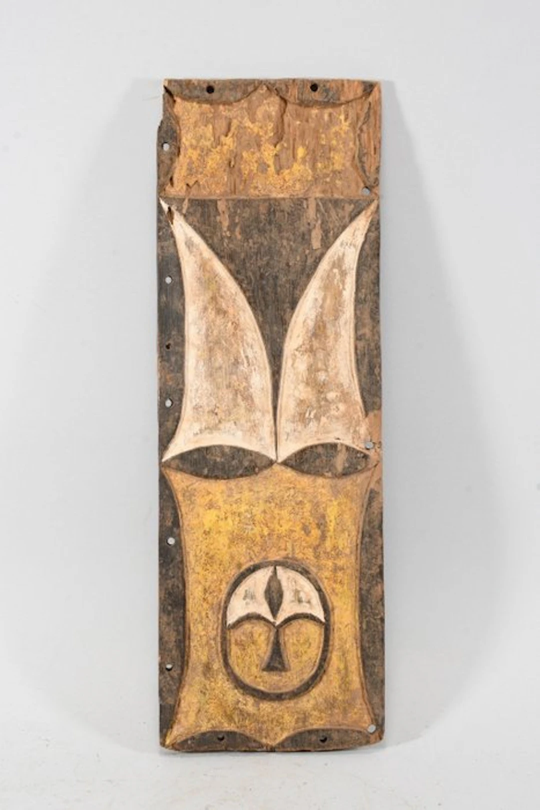 African old Eket Wood Panel Dance Sign Carved Cased - Nigeria