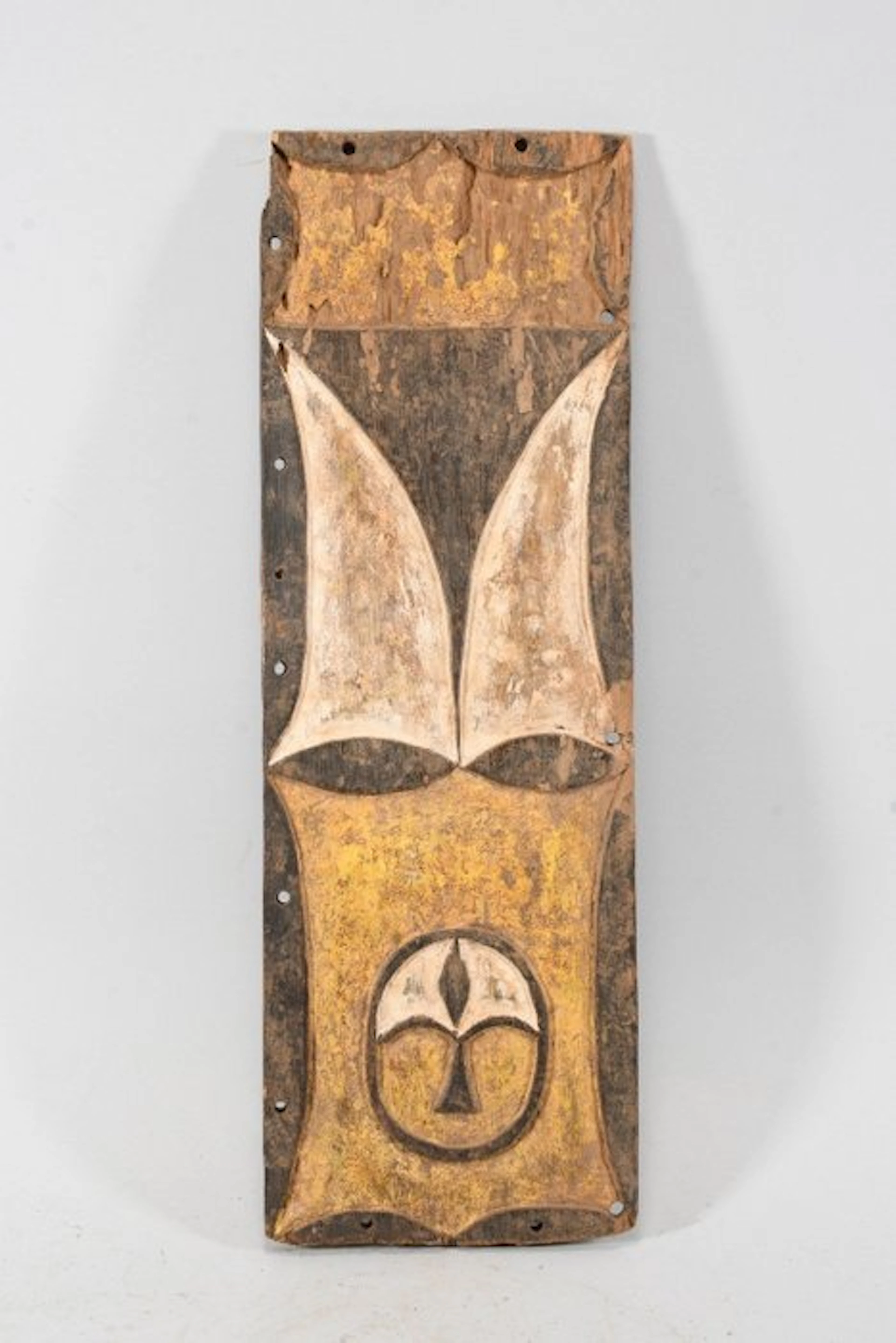 African old Eket Wood Panel Dance Sign Carved Cased - Nigeria
