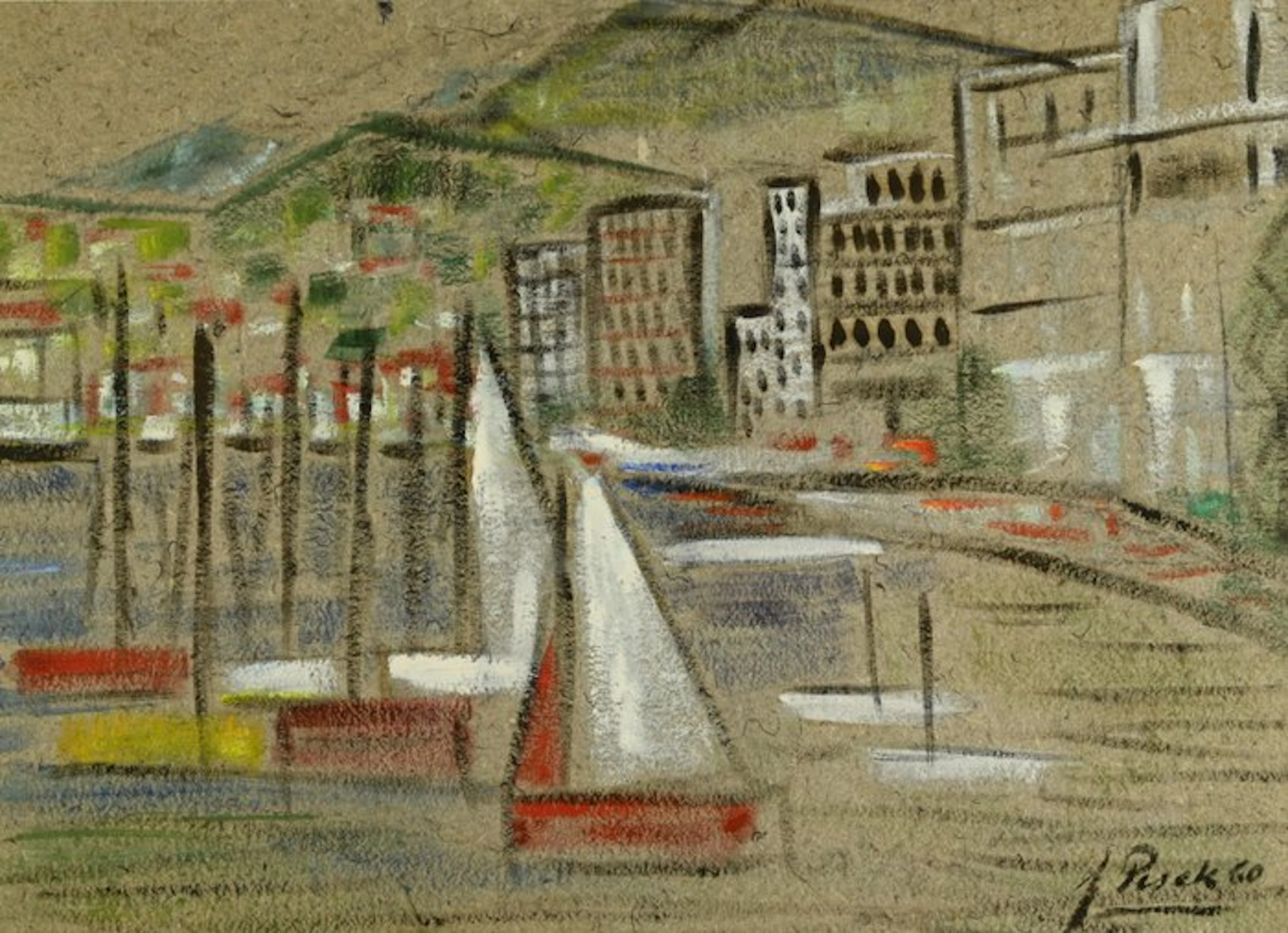 Jaroslav Pesek (1923 - 2008) - Les voiliers au port
