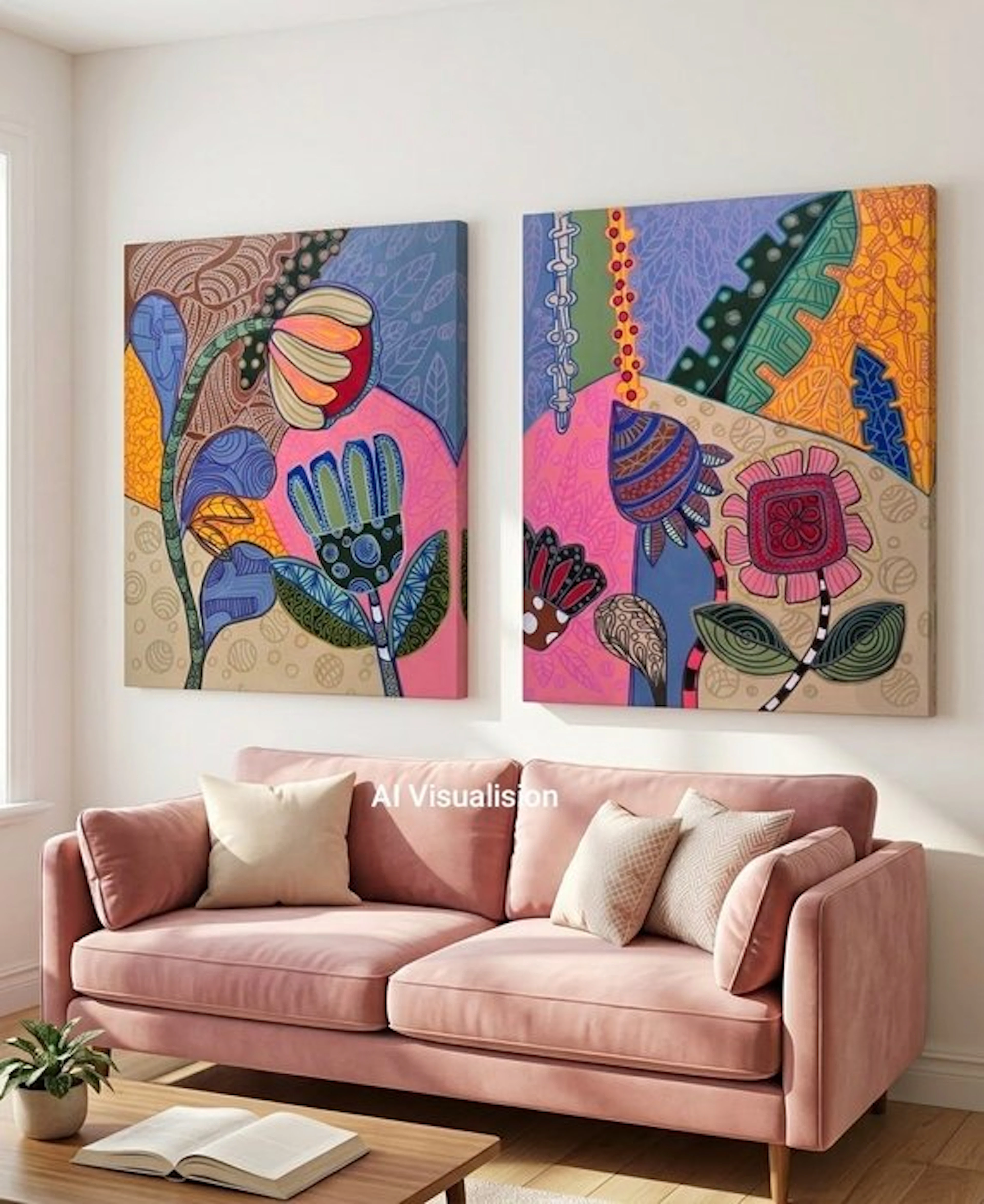 Hajer Aloui - Jardin Graphique (N°7) - Diptyque Botanique (100*61cm)