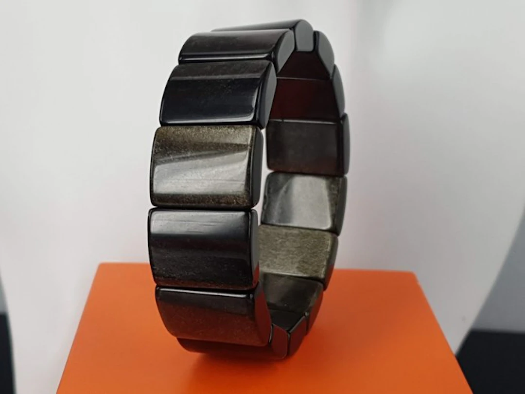 Natural Gold Sheen Obsidian Length 17 cm - 18 cm / Free Shipping - Bracelet