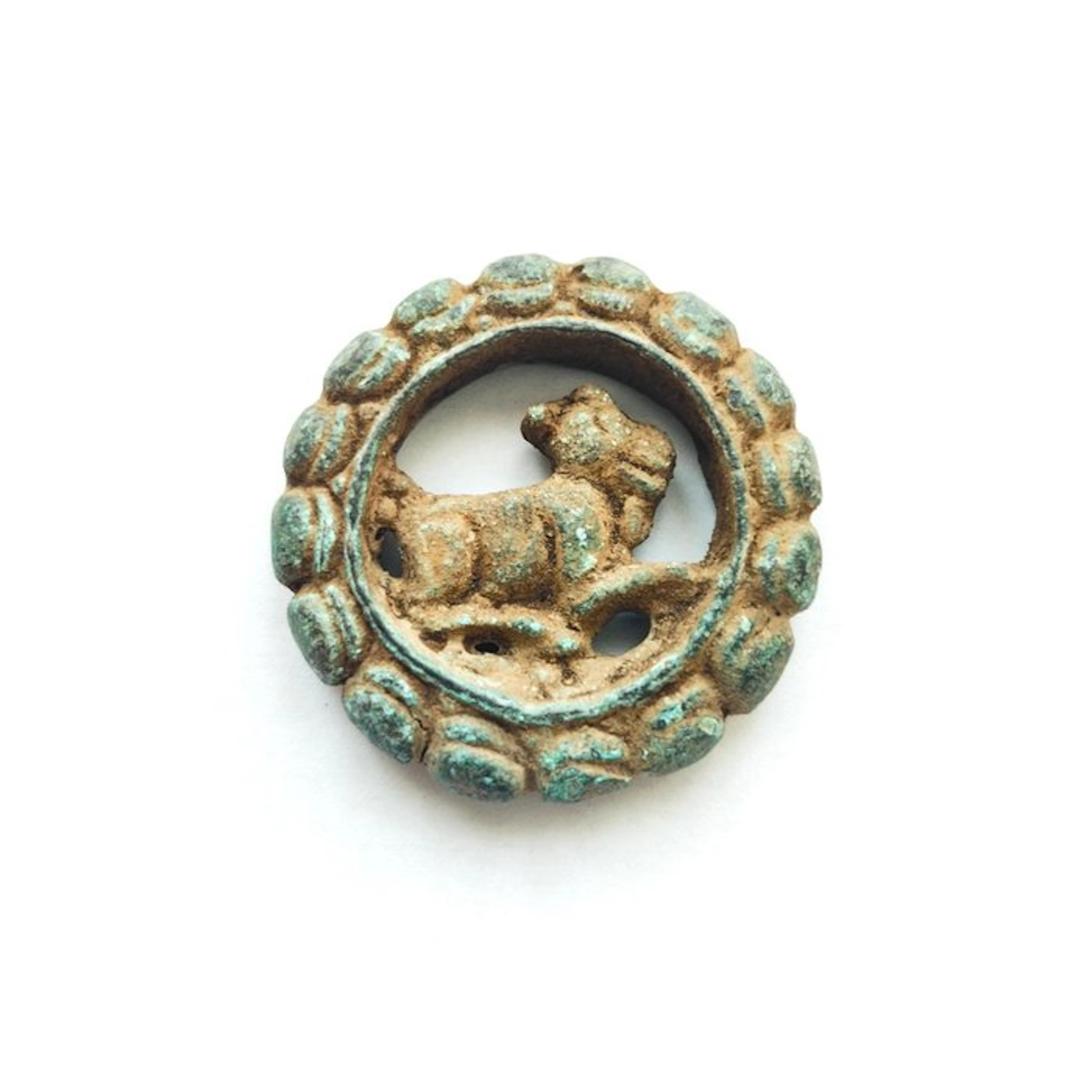 Ancient Siamese Bronze Animal Patterned Coin Bead - 37 mm