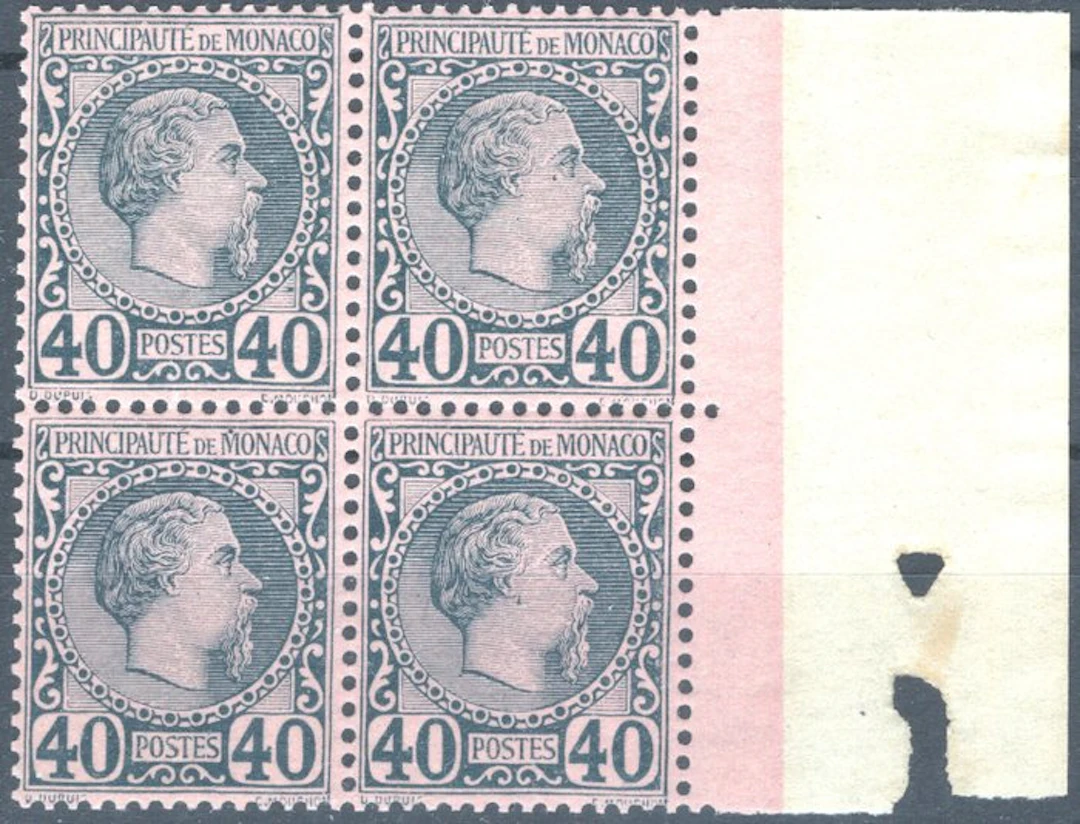 Monaco 1885 - Prince Charles III 40c blue on pink