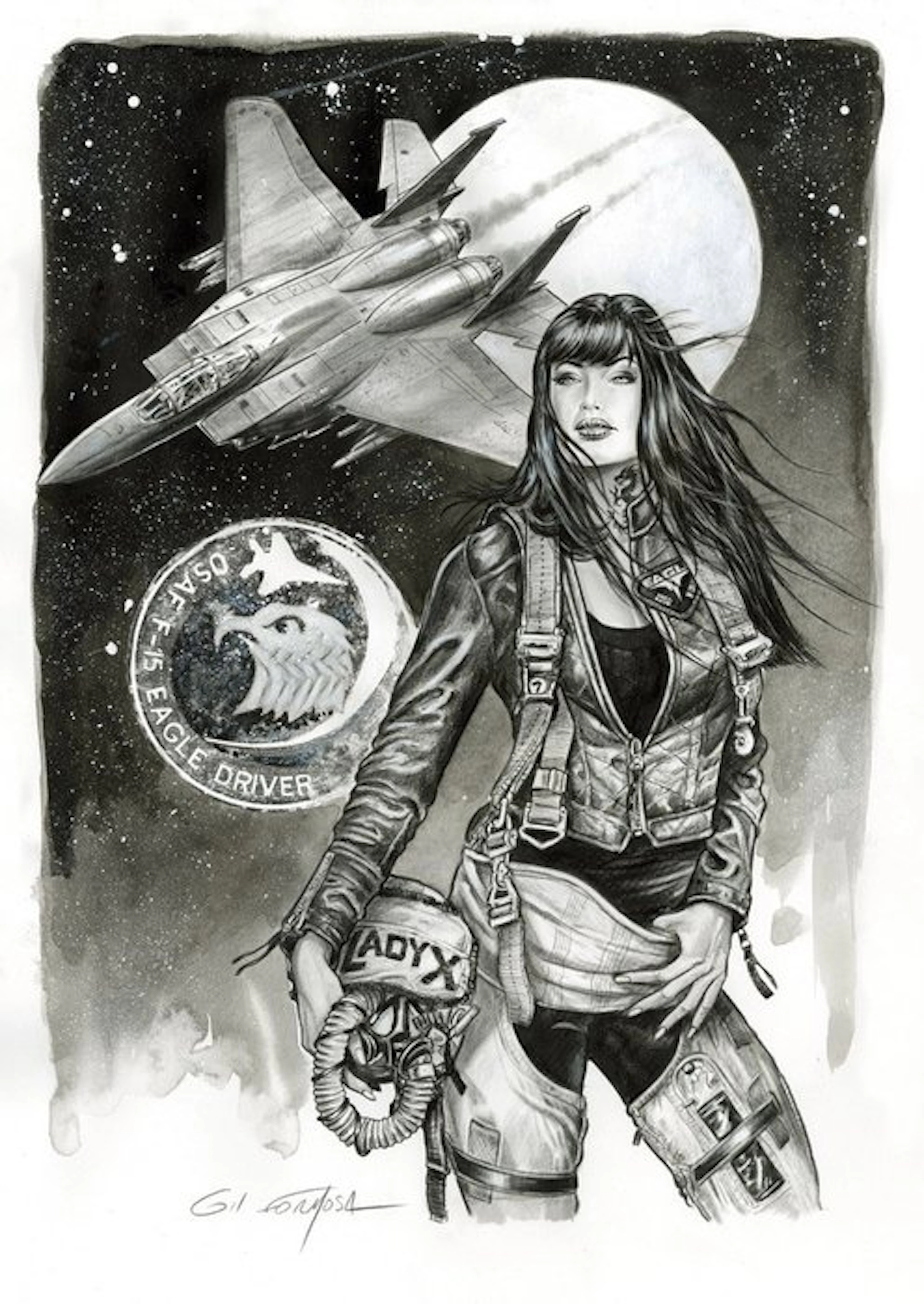 Gil Formosa - 1 Original drawing - Buck Danny - Lady X et F-15