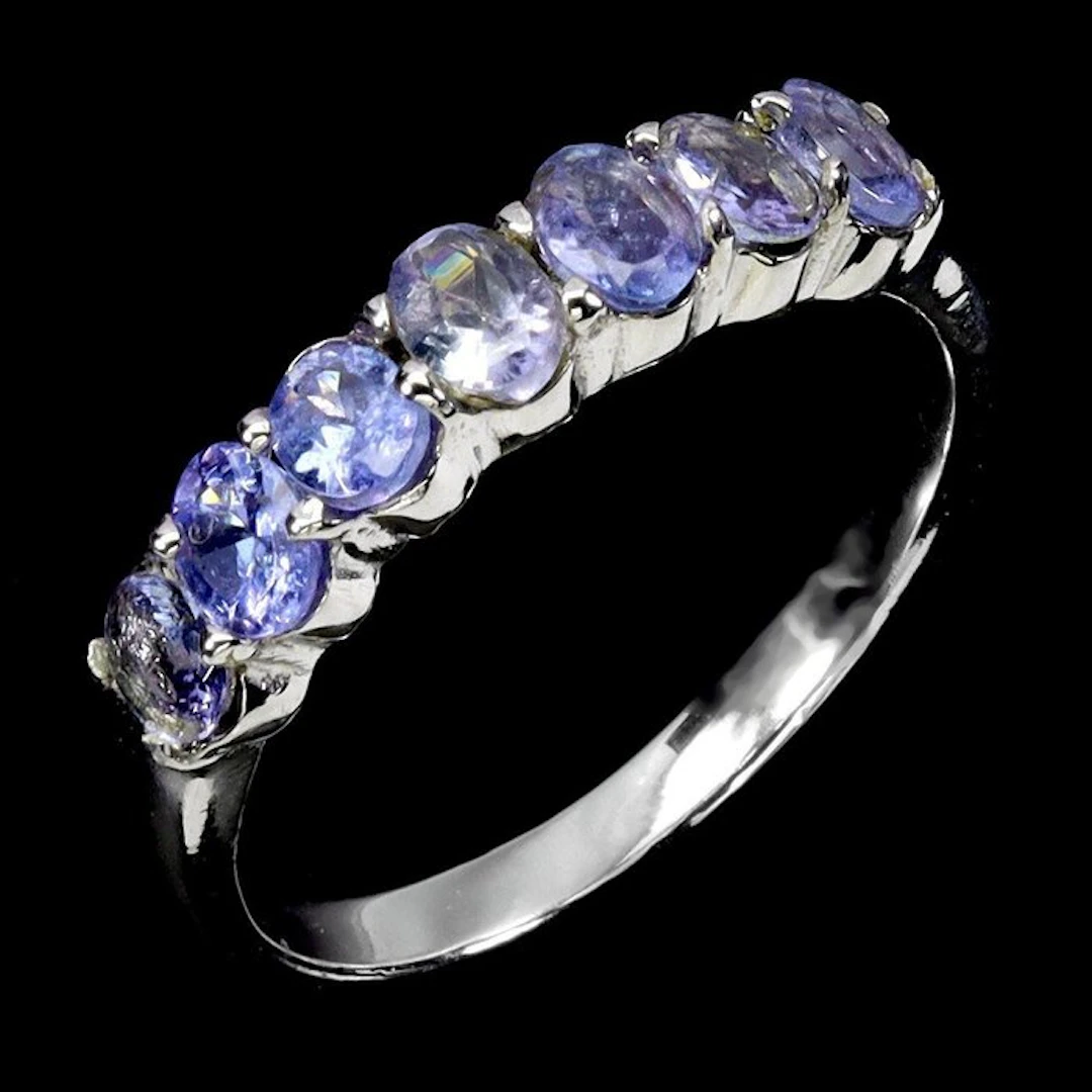 No reserve price - Ring 14K White Gold plated, 925 Silver Tanzanite