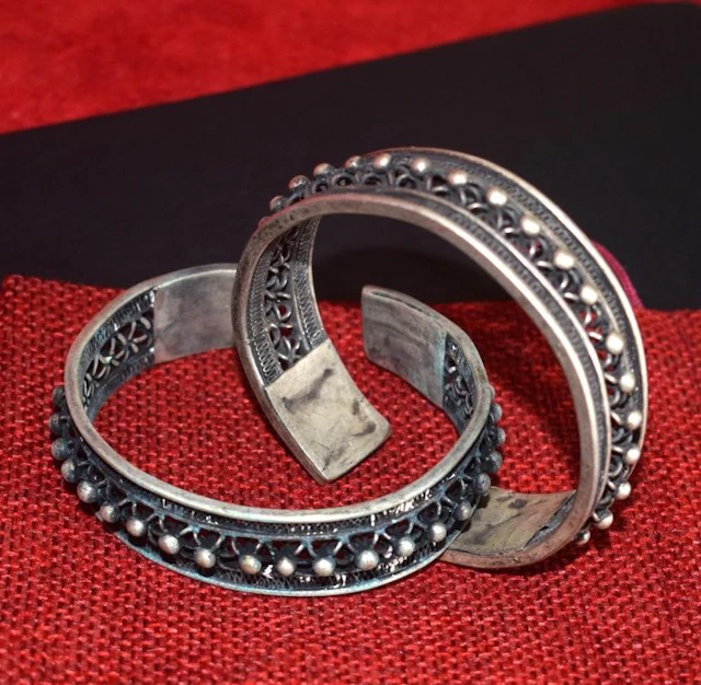 Pair of two traditional Miao-Hmong cuff bracelets