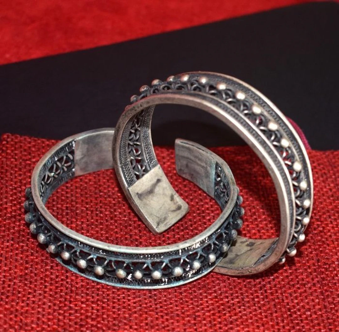 Pair of two traditional Miao-Hmong cuff bracelets