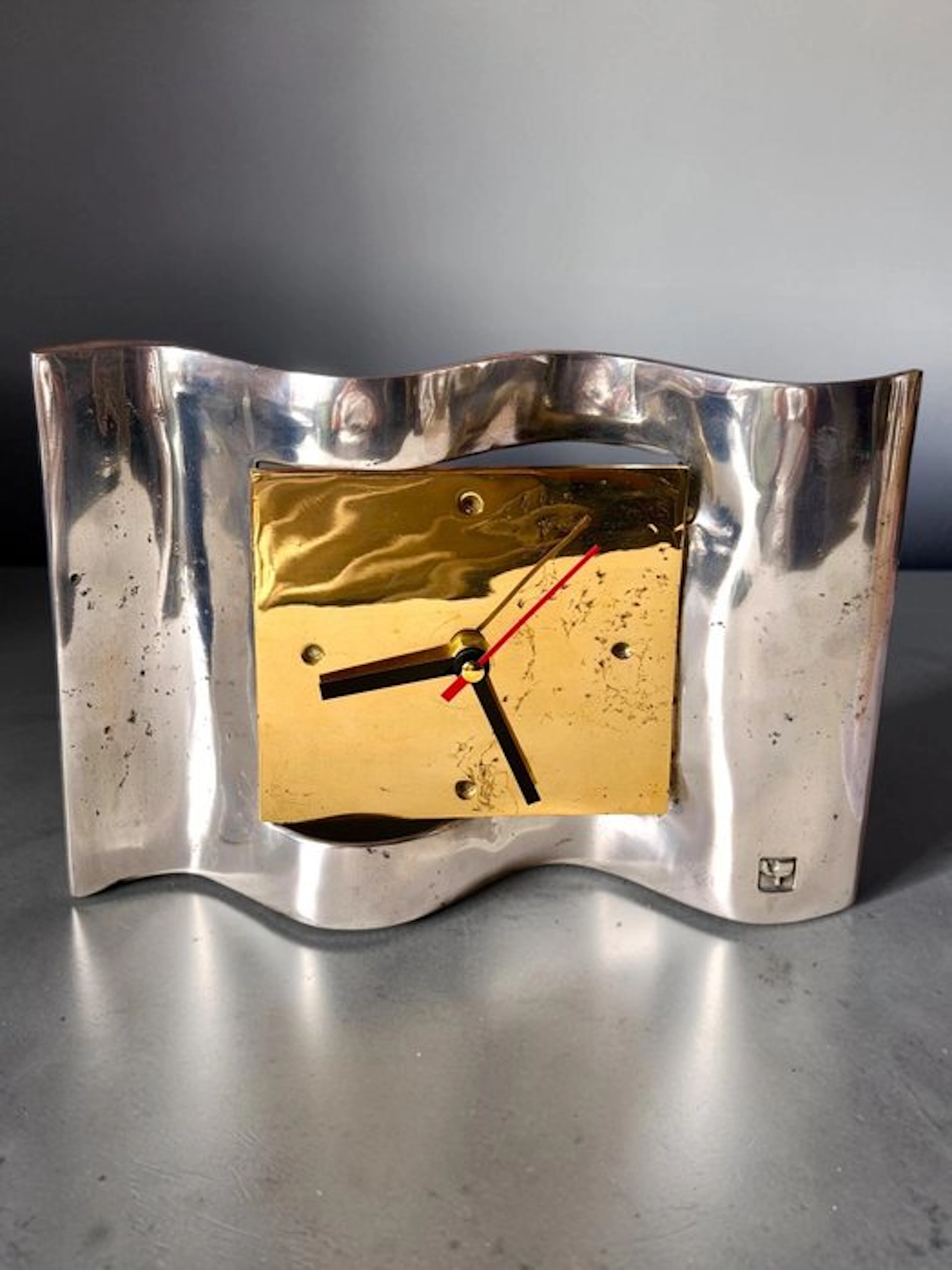 Table/desk clock - David Marshall Brutalist Brass, Aluminium - 1970-1980