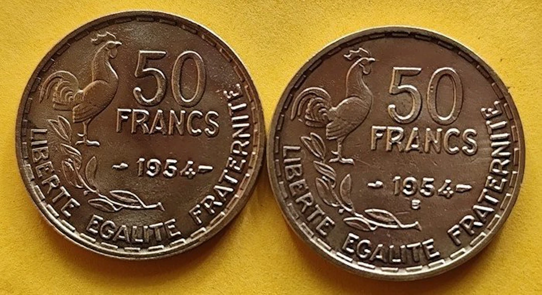 France. 50 Francs 1954 et 1954-B Guiraud (lot de 2 monnaies) (No reserve price)