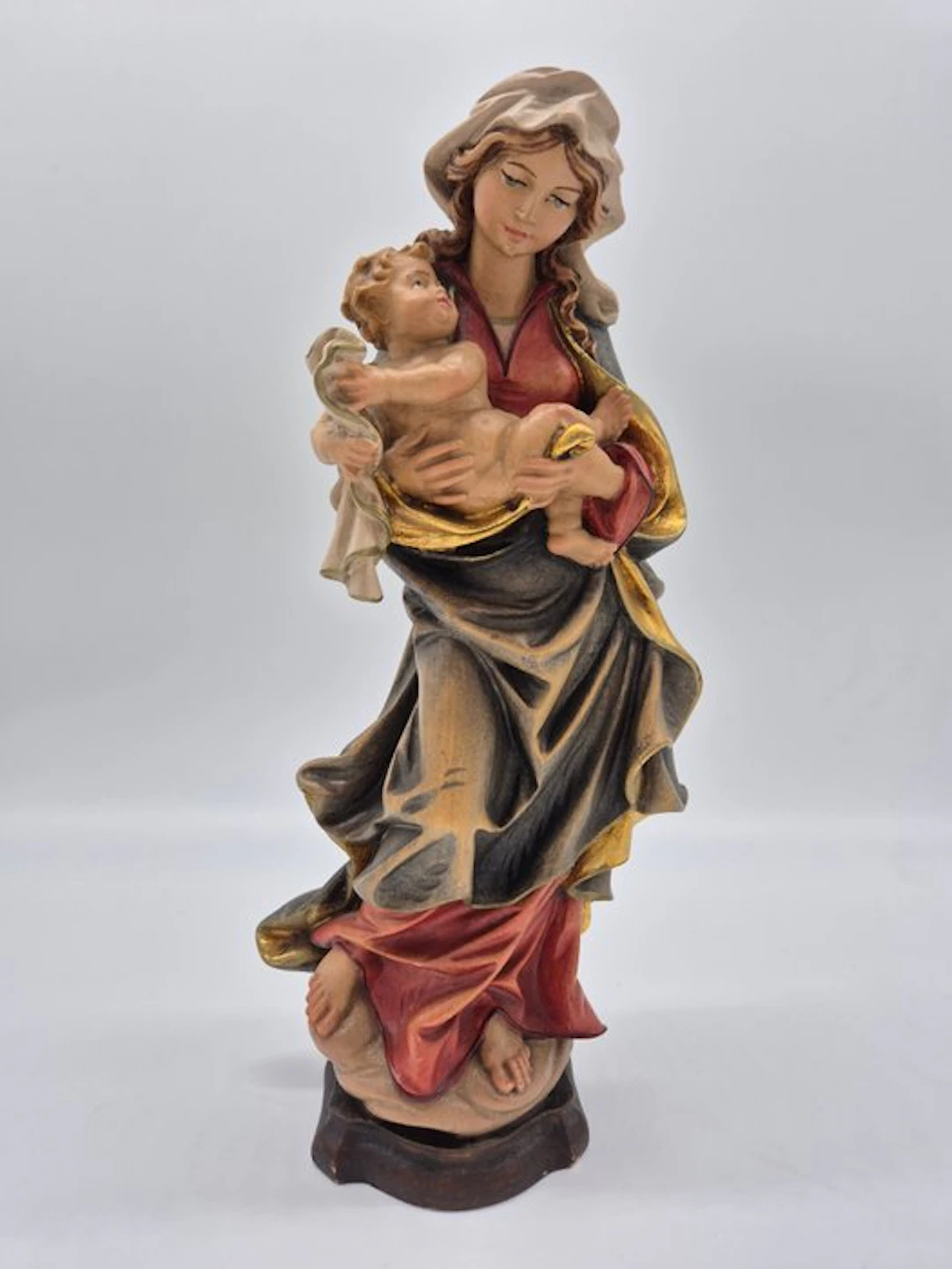 Figure - Handgeschnitzte Madonna mit Kind, Barock-Stil - 29 cm - Wood