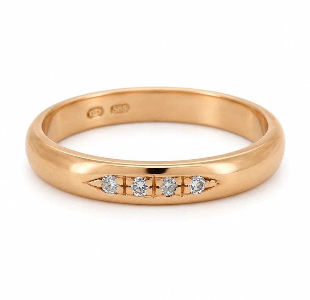 Ring - 18 kt. Yellow gold - 0.04ct. tw. - Made in Italy - Handmade
