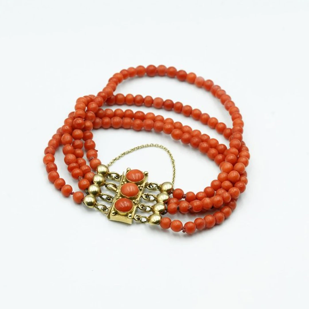 Bracelet - 14 kt. Yellow gold Blood Coral - Blood Coral