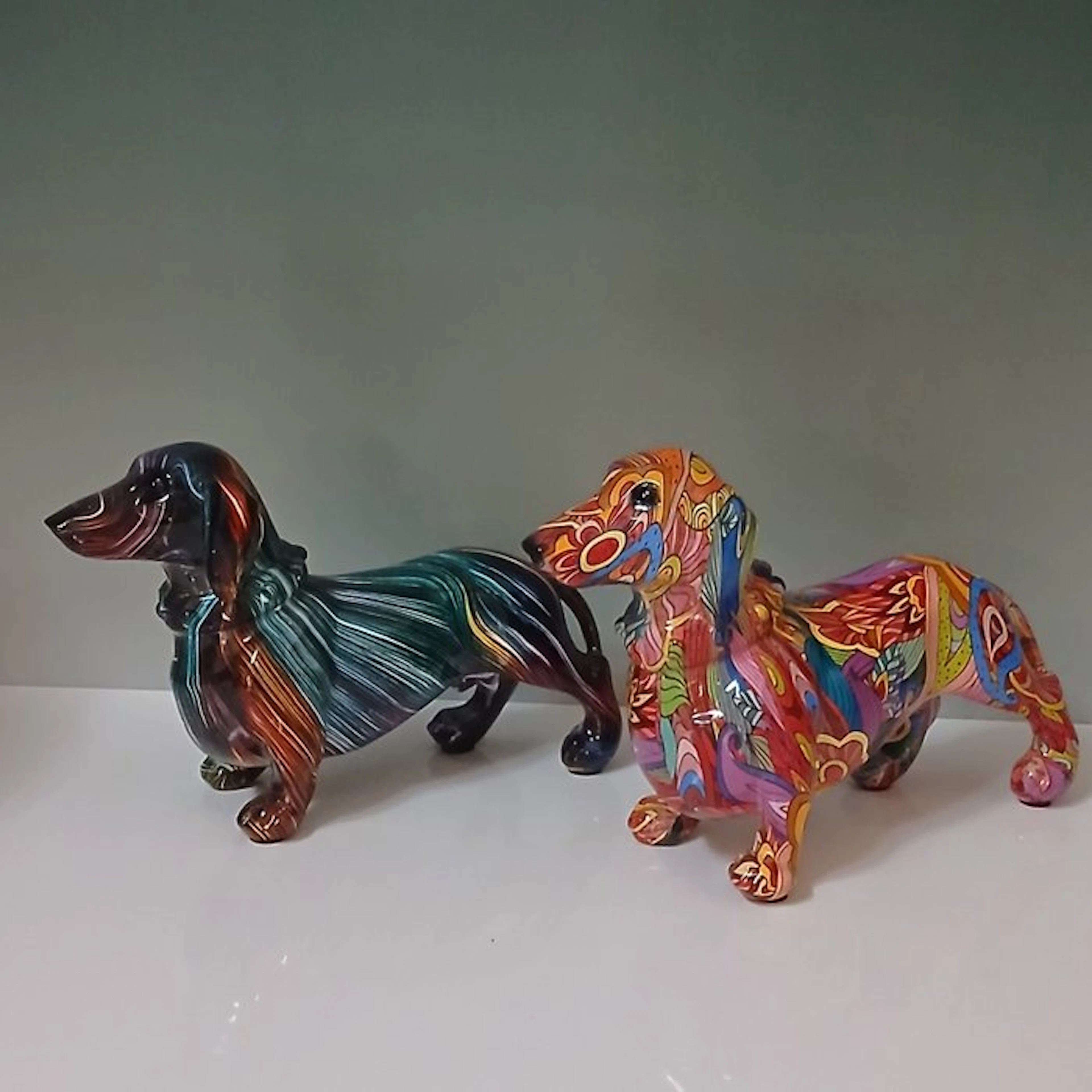 Sculpture, Lot de 2 Basset Pop Art - 13.5 cm - Resin