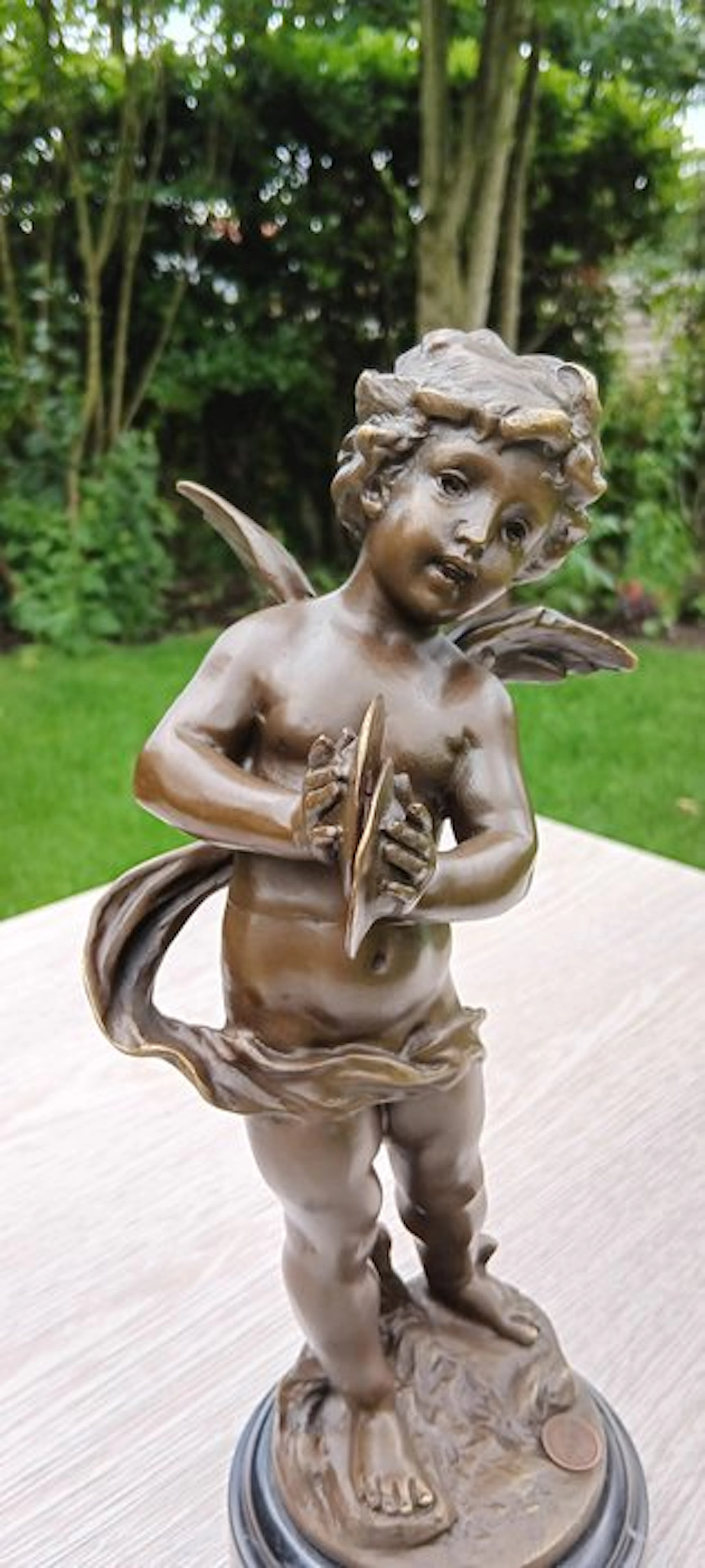 Brons Cherubijn met muziek instrument- gesigneerd-genummerd - Sculpture