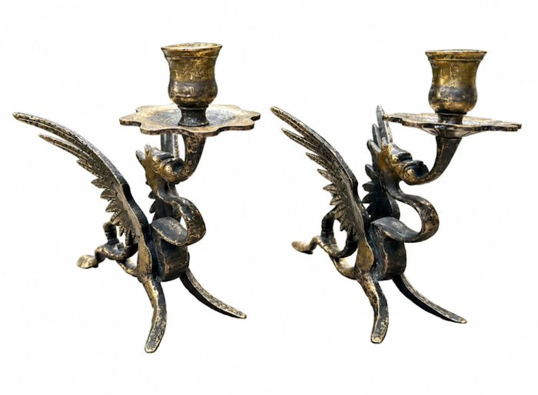 Taperstick (2) - Bronze - Antique Chimeras