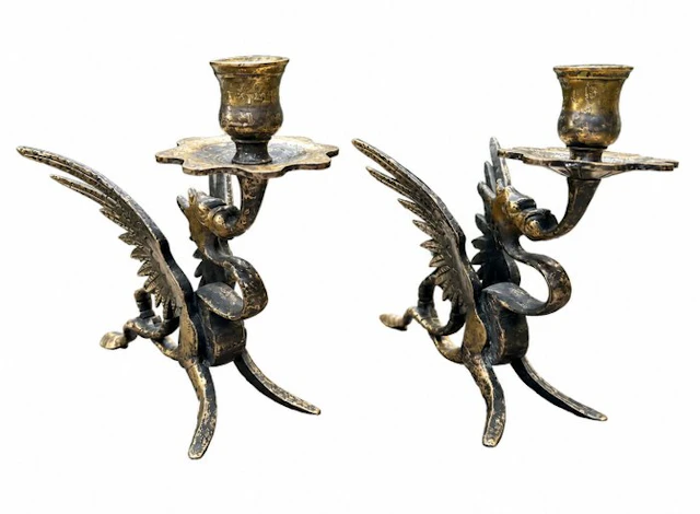 Taperstick (2) - Bronze - Antique Chimeras