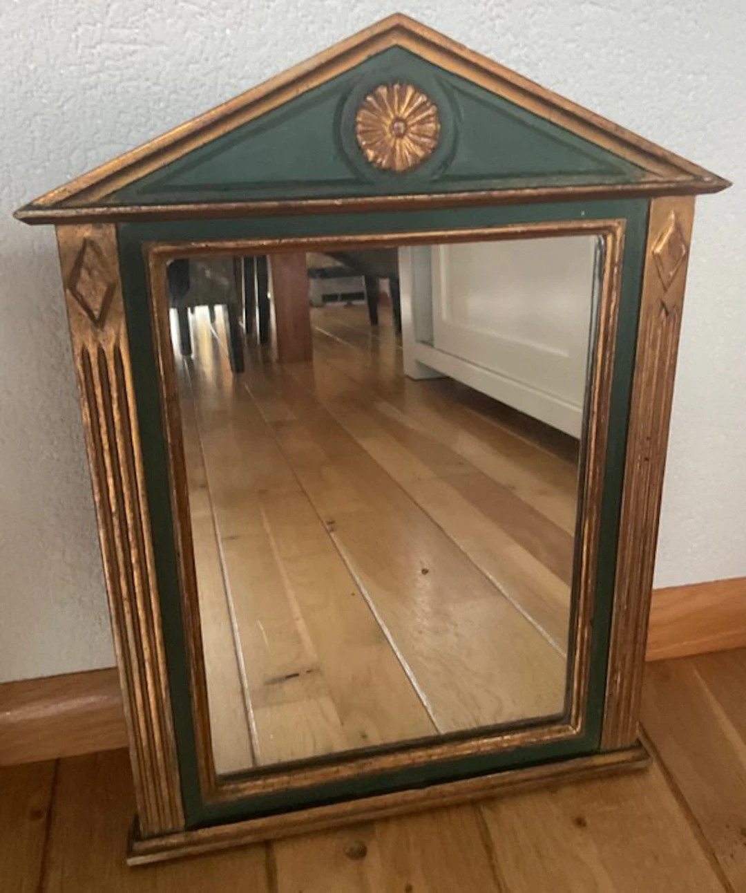 Mirror- Decorative Neoclassical mirror with a green-gold gilded wooden frame