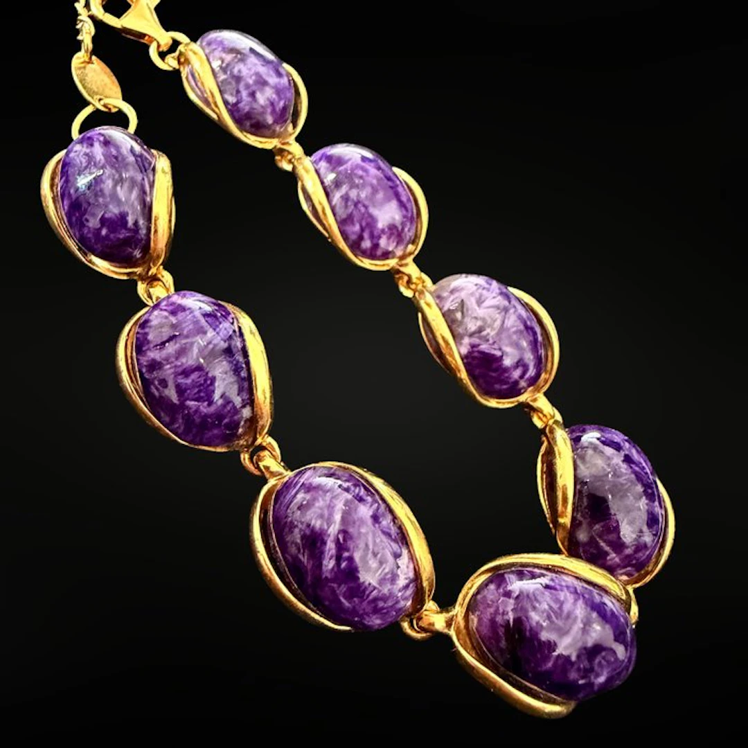 Luxury bracelet in charoite and gold - Siberian treasure Jewellery- 25 g - (1)