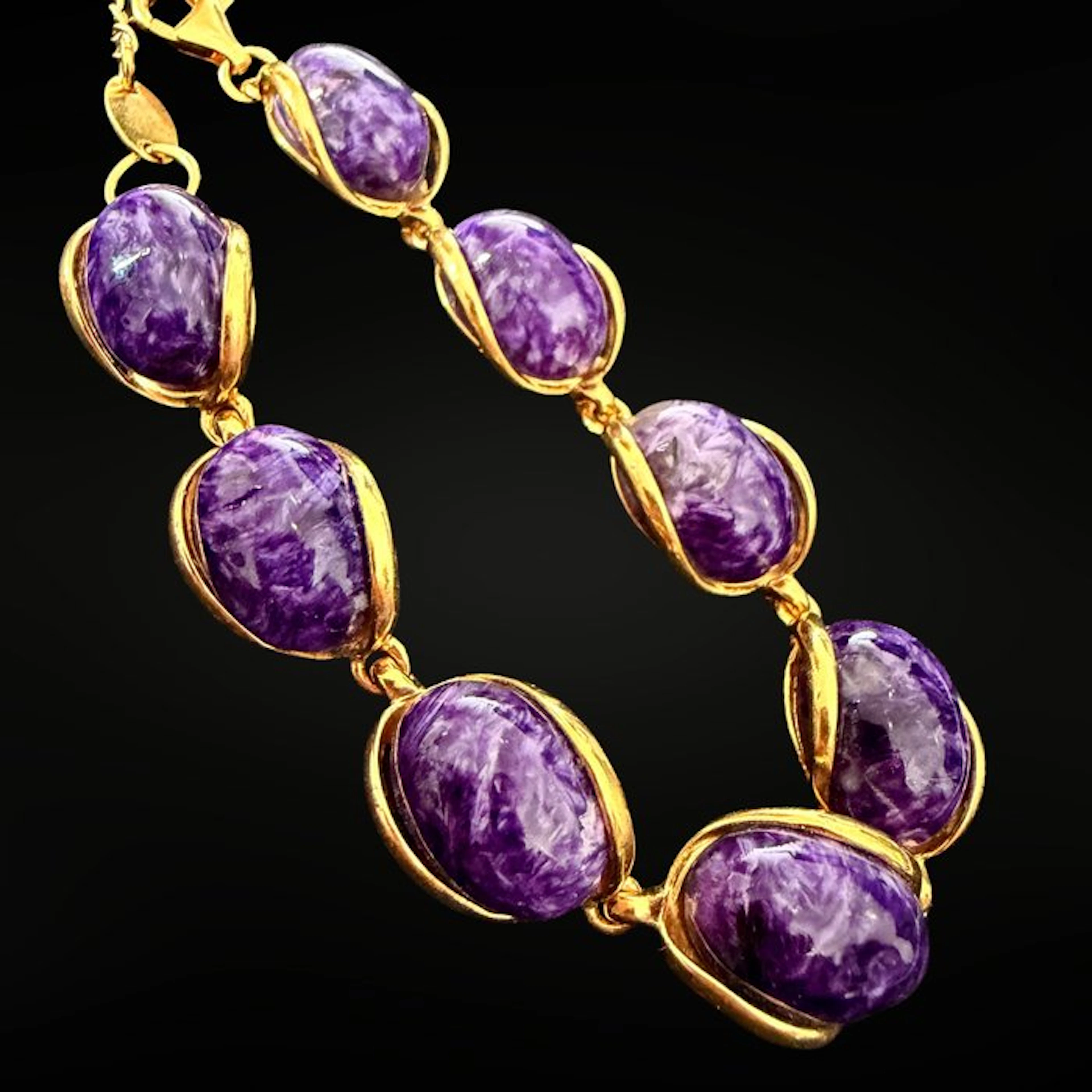 Luxury bracelet in charoite and gold - Siberian treasure Jewellery- 25 g - (1)