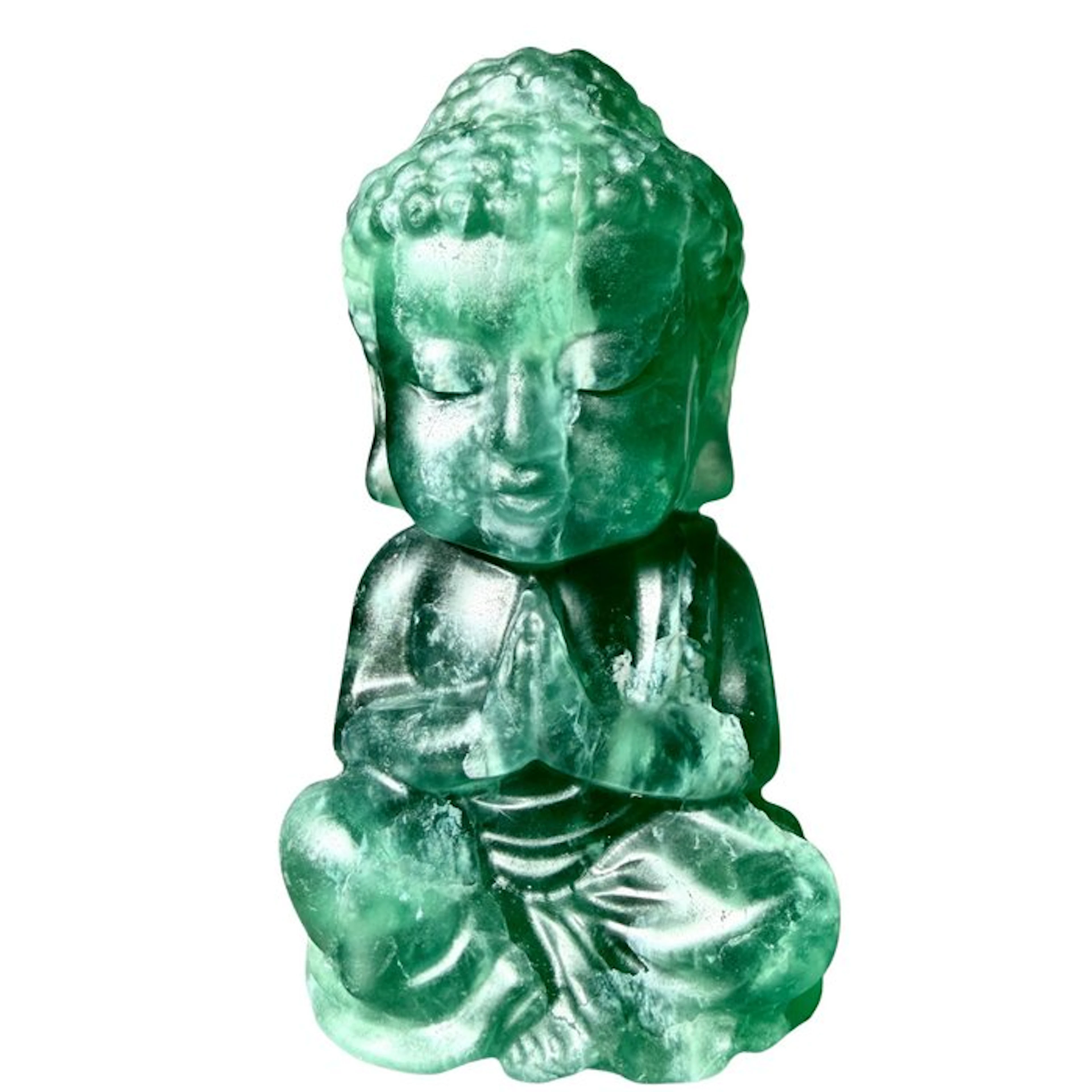 Fluorite Buddha - premium Carving - Height: 120 mm - Width: 60 mm- 550 g - (1)