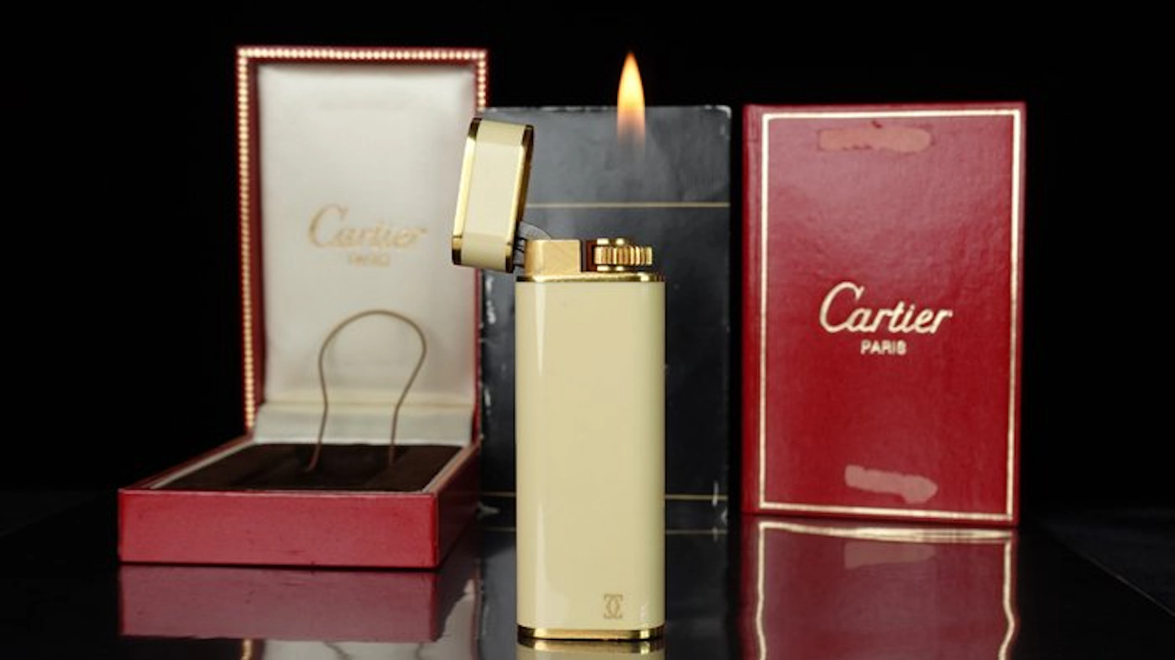 Cartier - Oval Lacquer Pattern Vintage gas Lighter - Lighter - Lacquer Beige