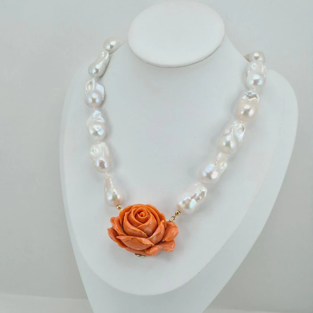 Coral - 18 kt. - Yellow gold - Necklace - Coral, Cerasuolo, Pearl