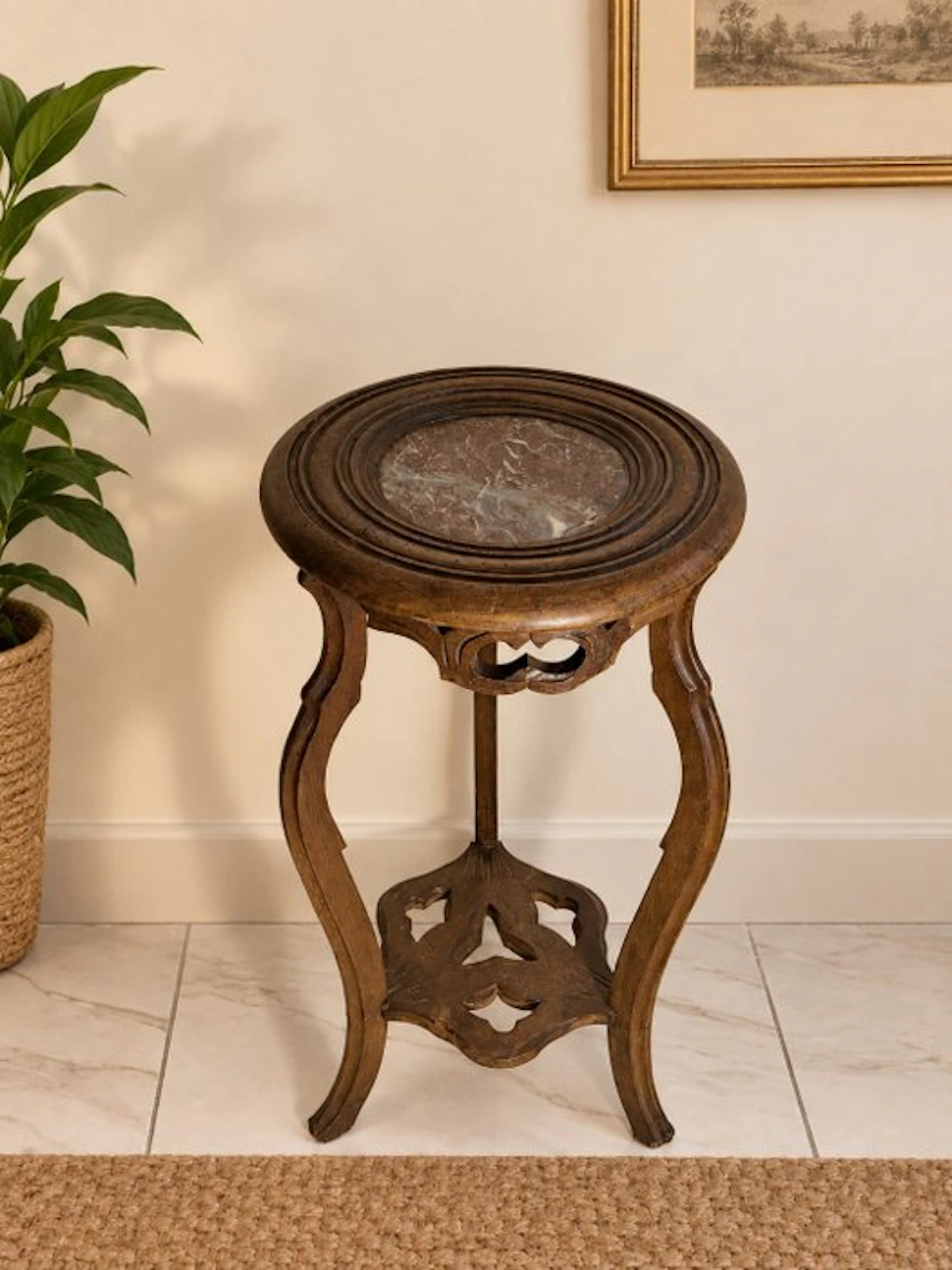 Plant table - Art Nouveau tripod stand in carved wood...