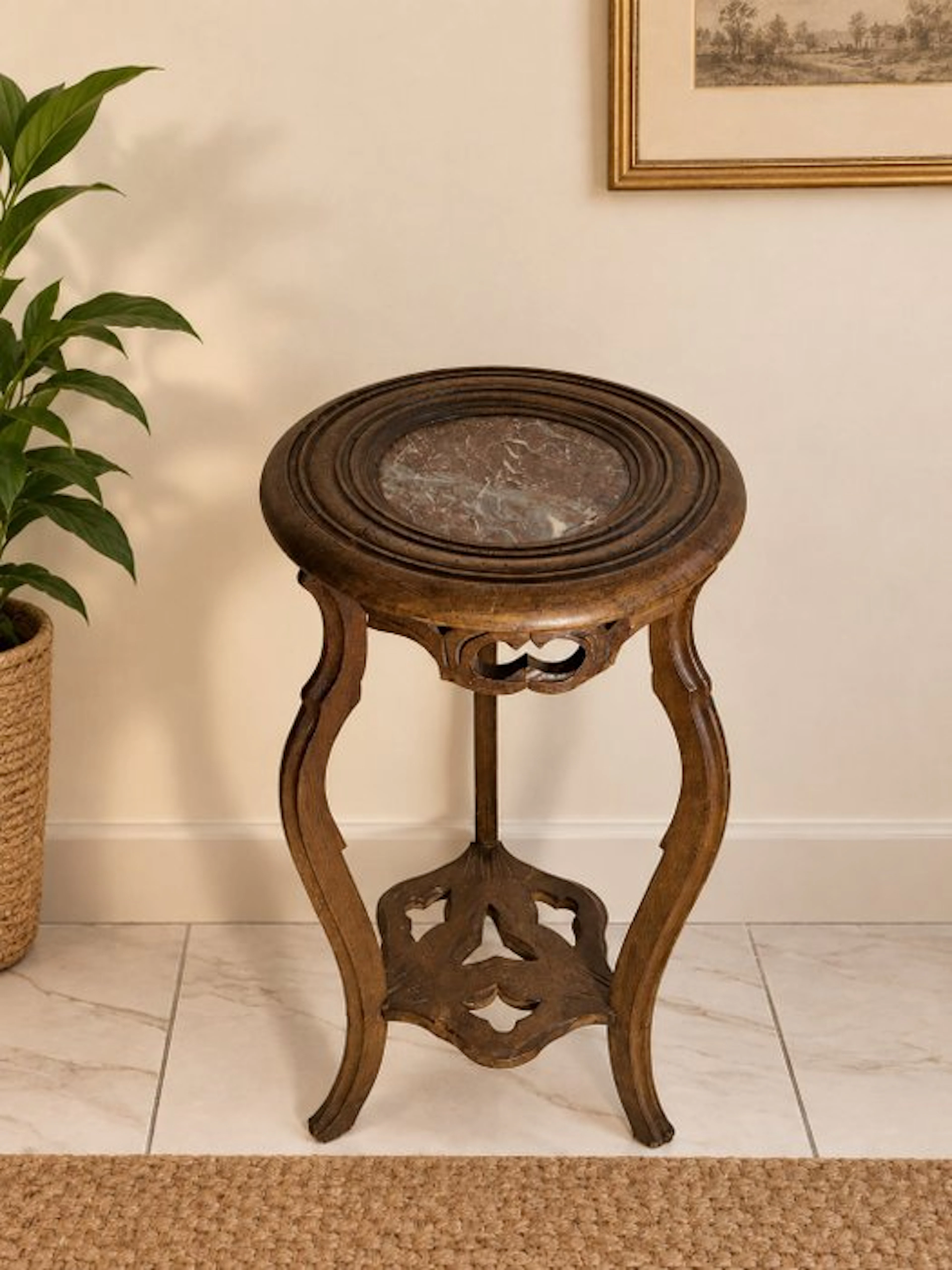 Plant table - Art Nouveau tripod stand in carved wood...