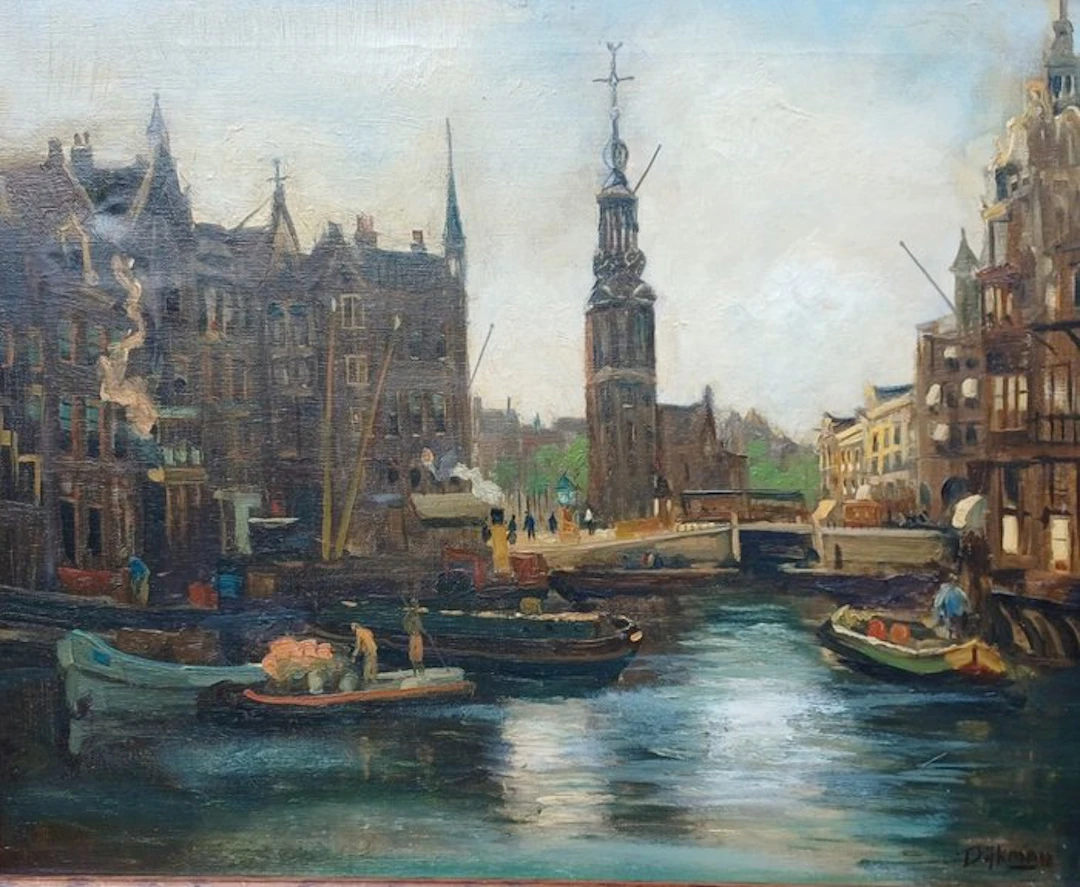 Christoffel Hendrik Dijkman (1879-1954) - Amsterdam met Munttoren en Doelenbrug