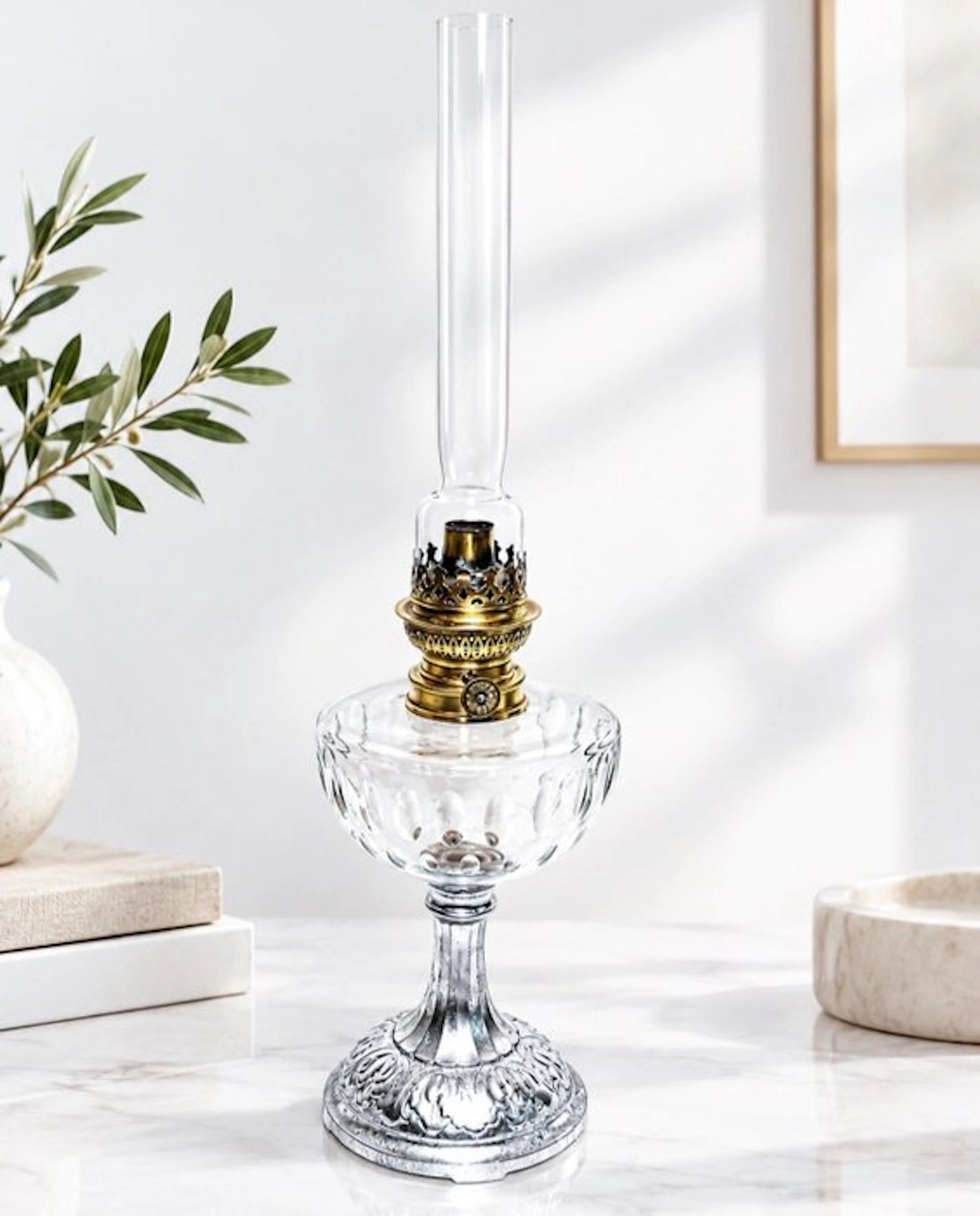 France - Kerosene lamp - Crystal, Metal, Glass